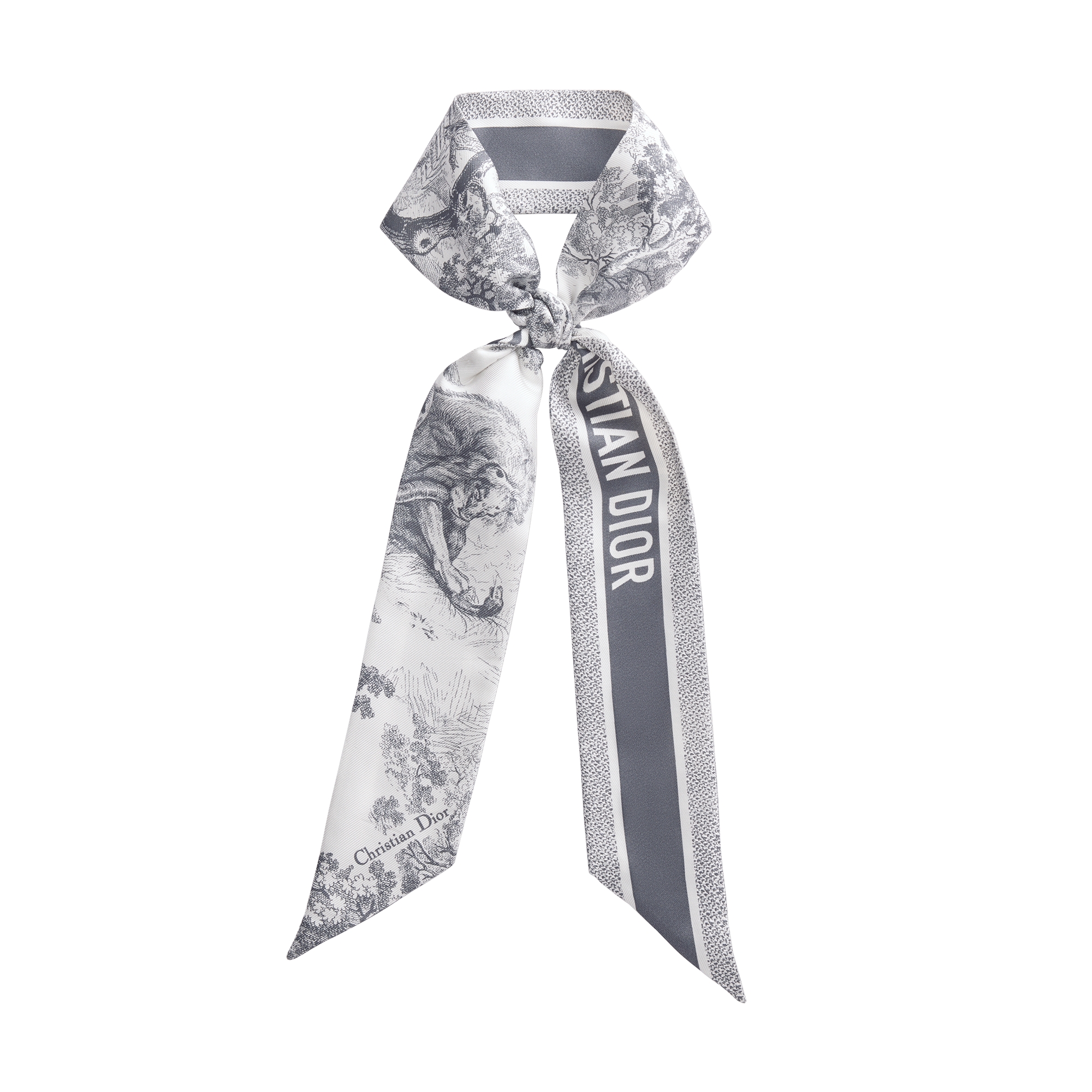 Toile de Jouy Sauvage Mitzah Scarf Ivory and Gray Silk Twill E11
