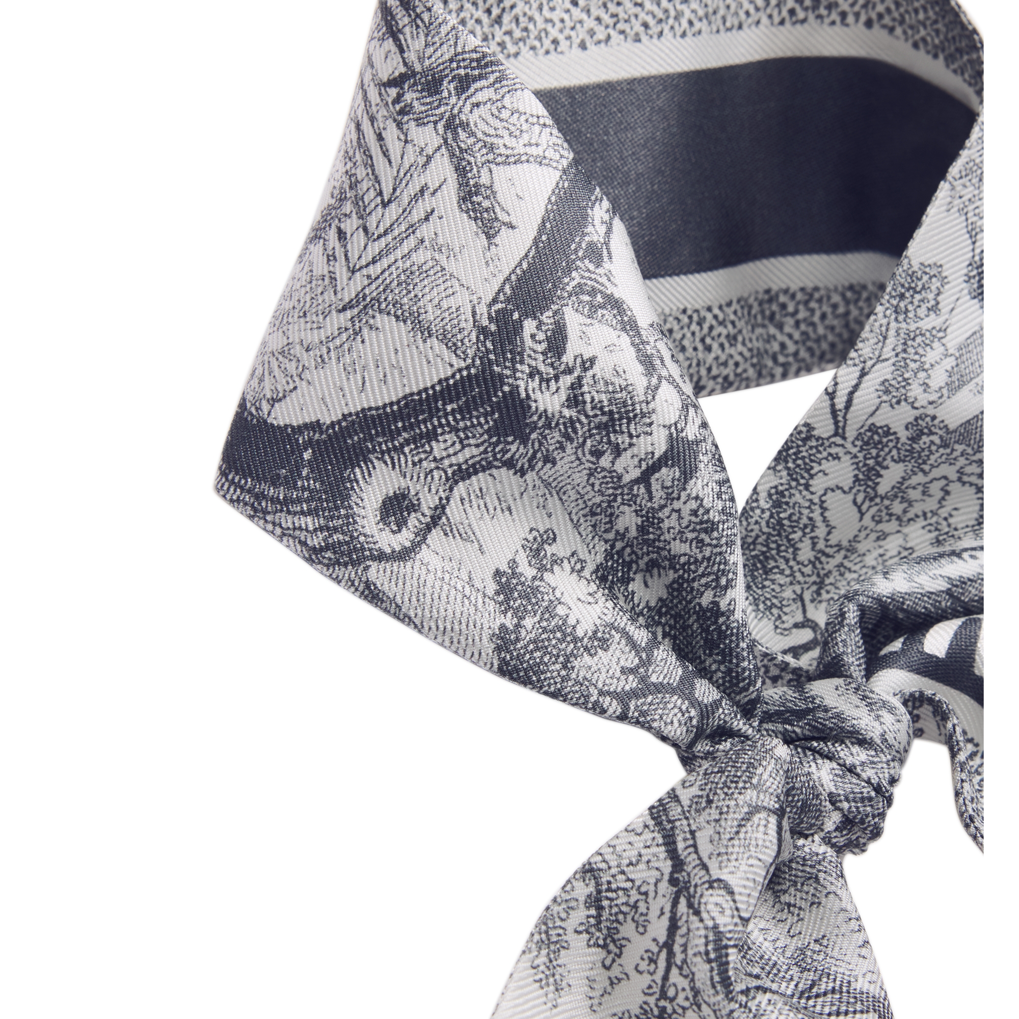 Toile de Jouy Sauvage Mitzah Scarf Ivory and Gray Silk Twill E12