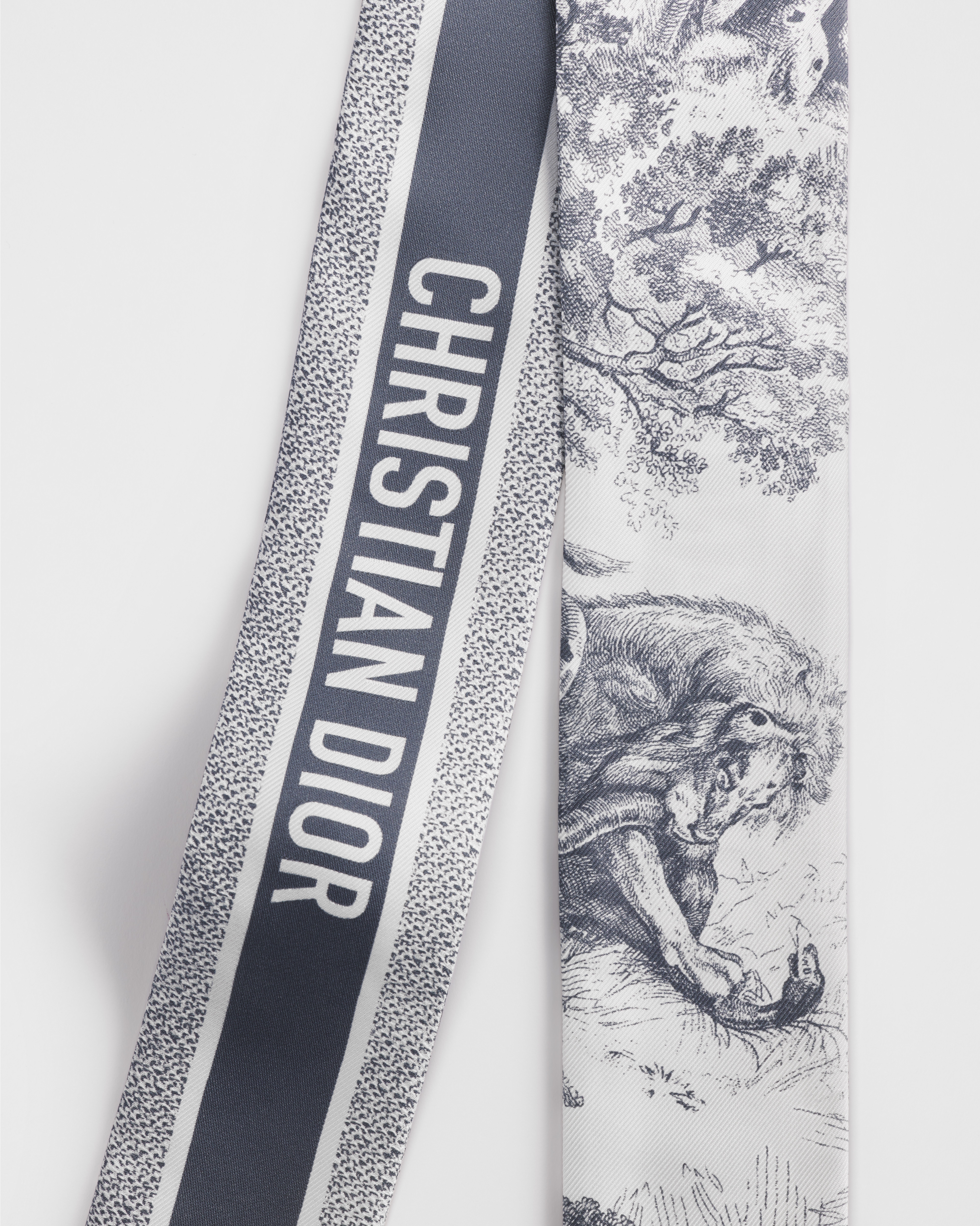 Toile de Jouy Sauvage 미차 스카프 아이보리 & 그레이 실크 트윌 E09