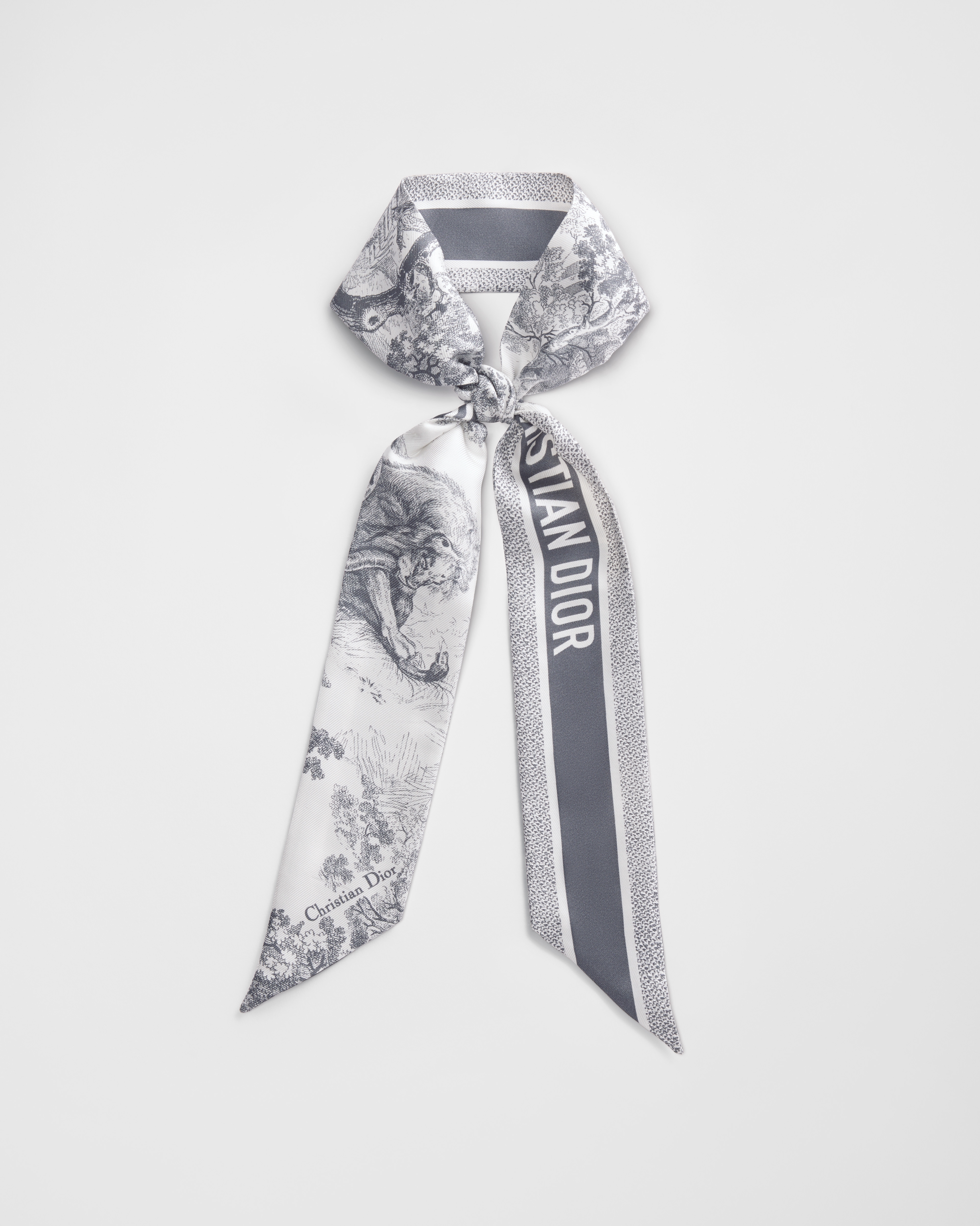 Toile de Jouy Sauvage 미차 스카프 아이보리 & 그레이 실크 트윌 E11