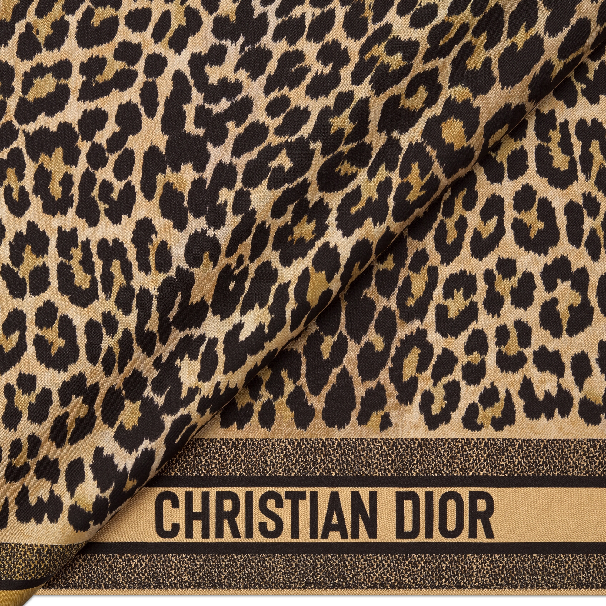 Diortwin Mizza 90 Square Scarf Beige and Black Silk Twill E09