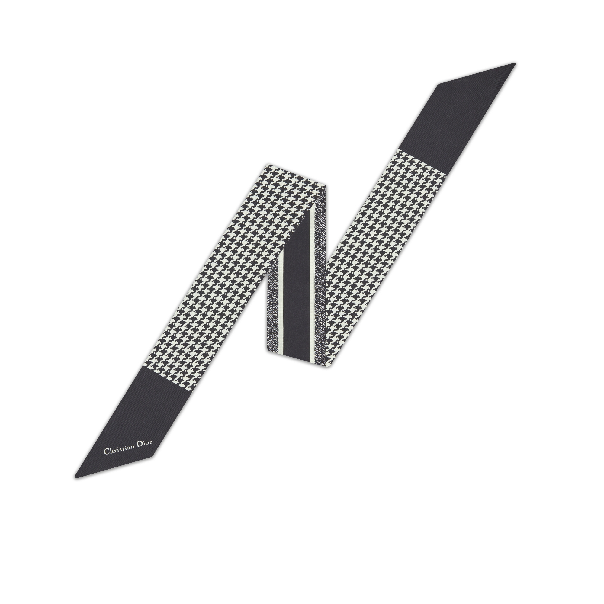 30 Montaigne Mitzah Scarf Black and White Silk Twill E01