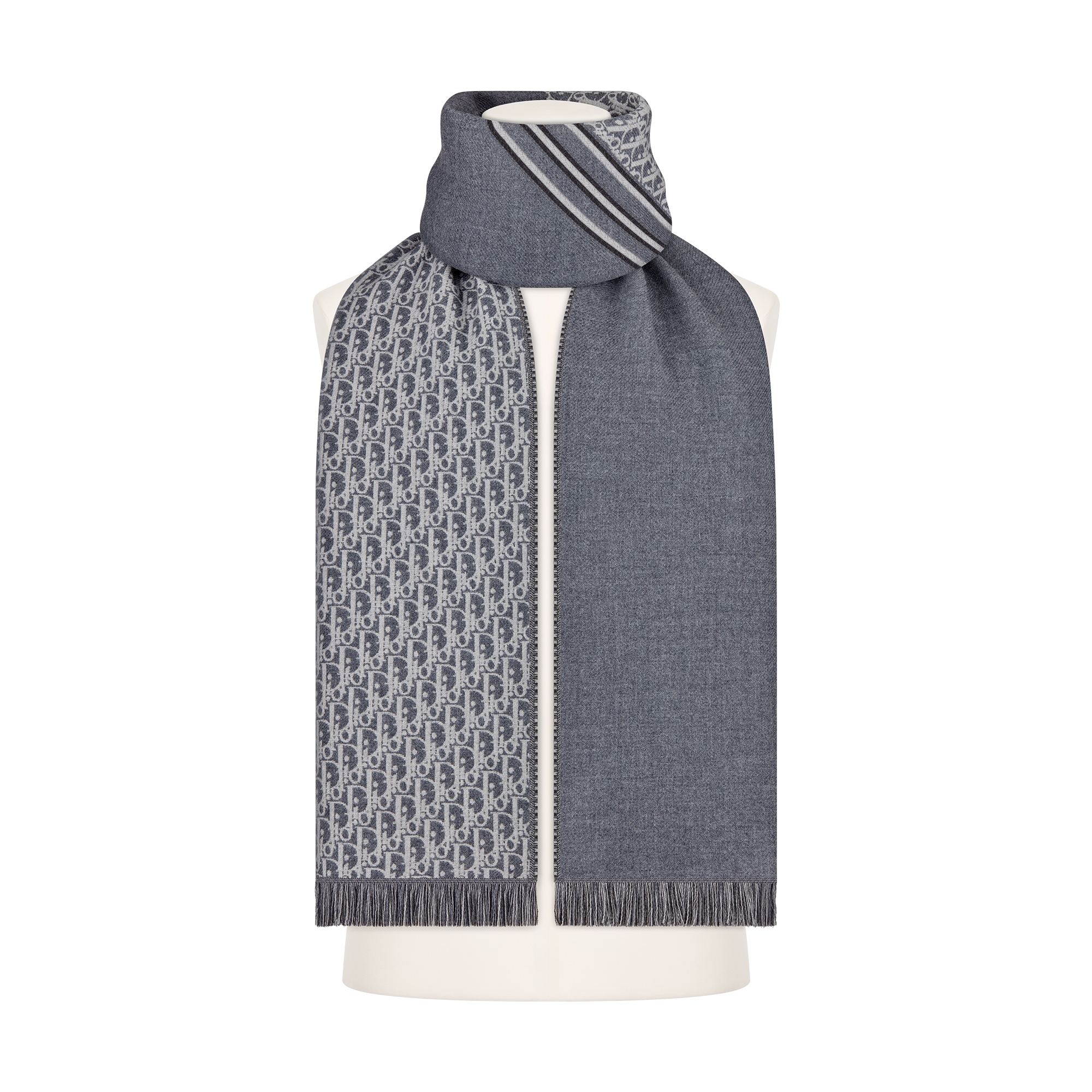 Dior Oblique Scarf Gray and White Wool E12
