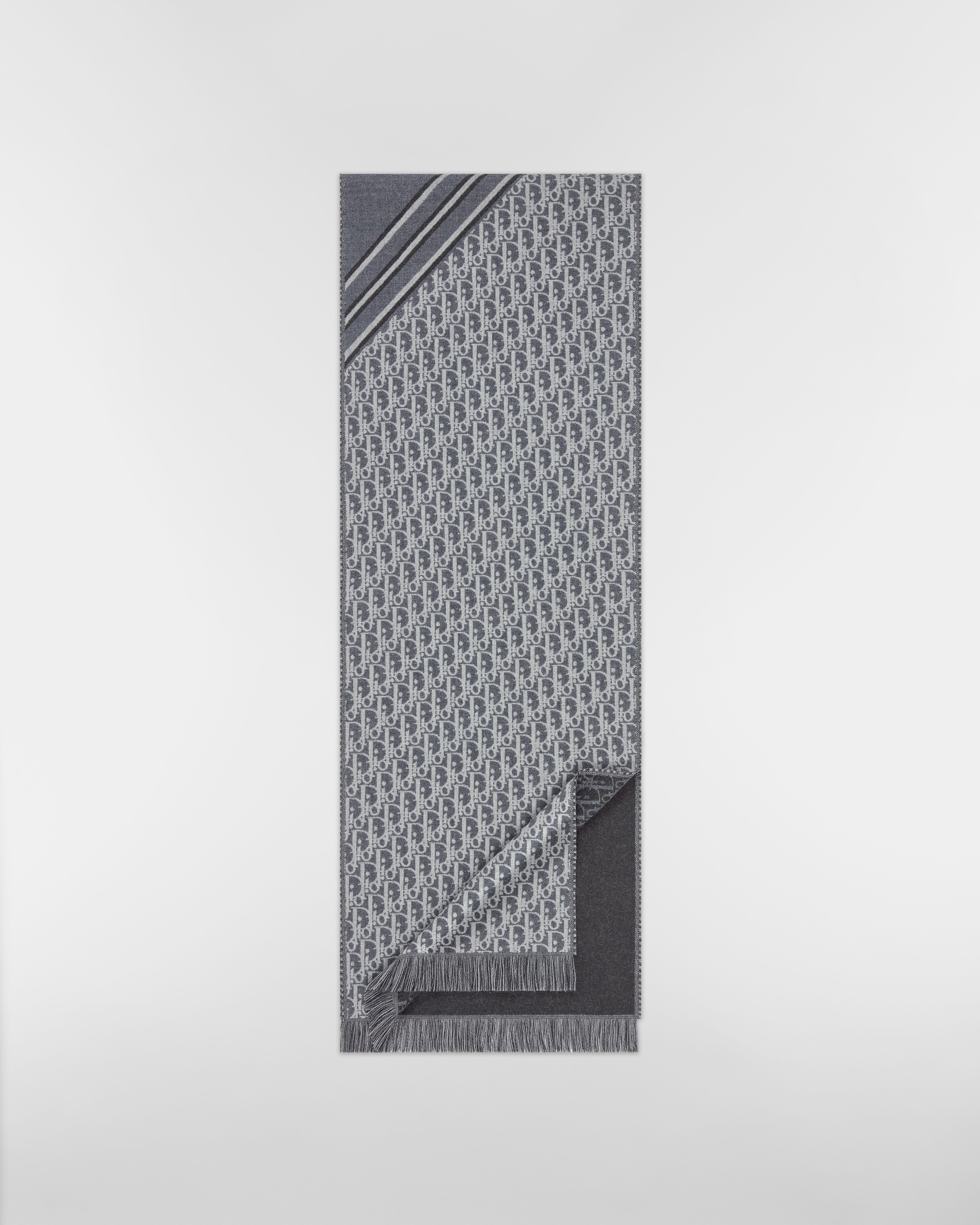 Dior Oblique 頸巾 灰色和白色羊毛