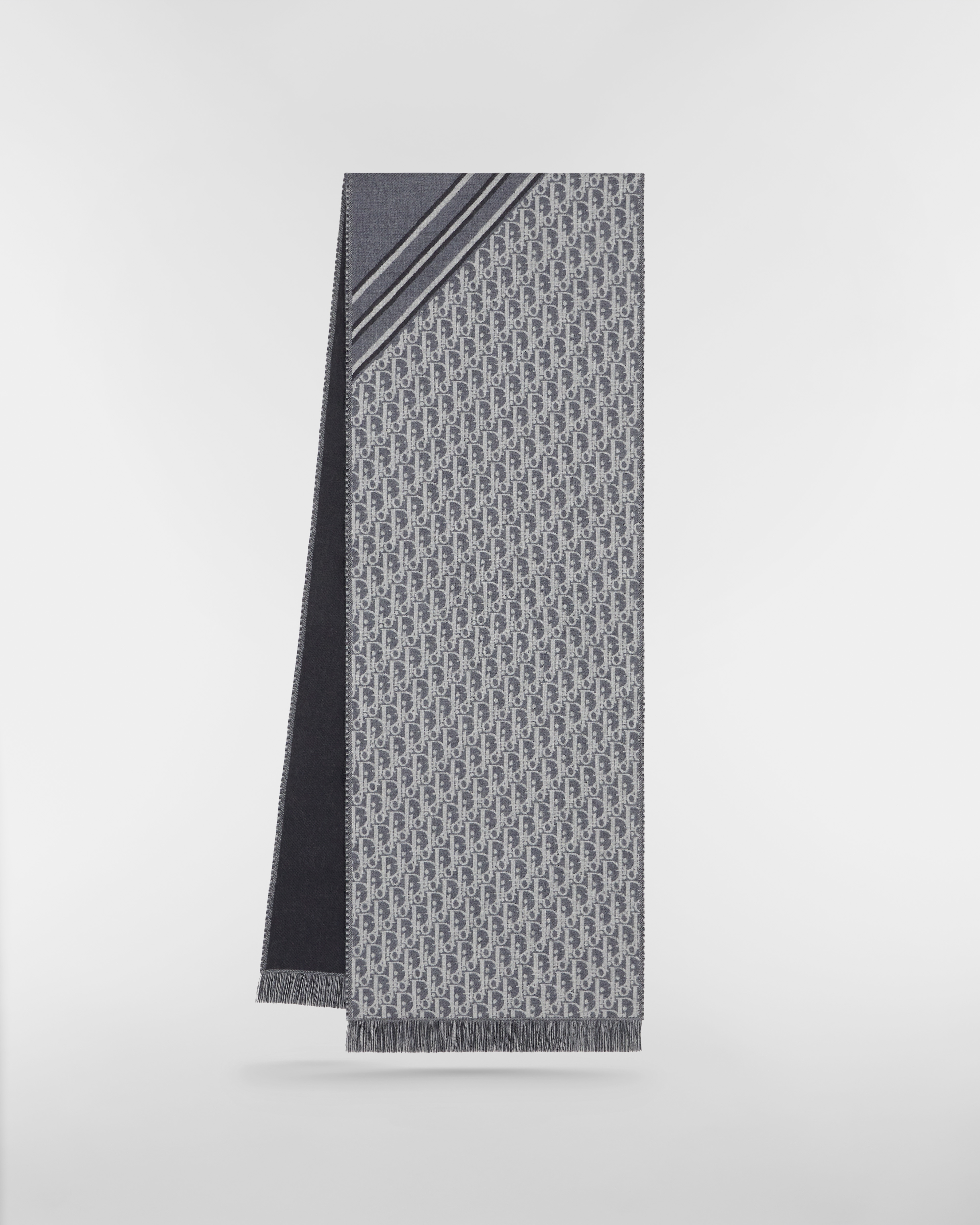 Dior Oblique Schal Wolle in Grau und Weiß E03