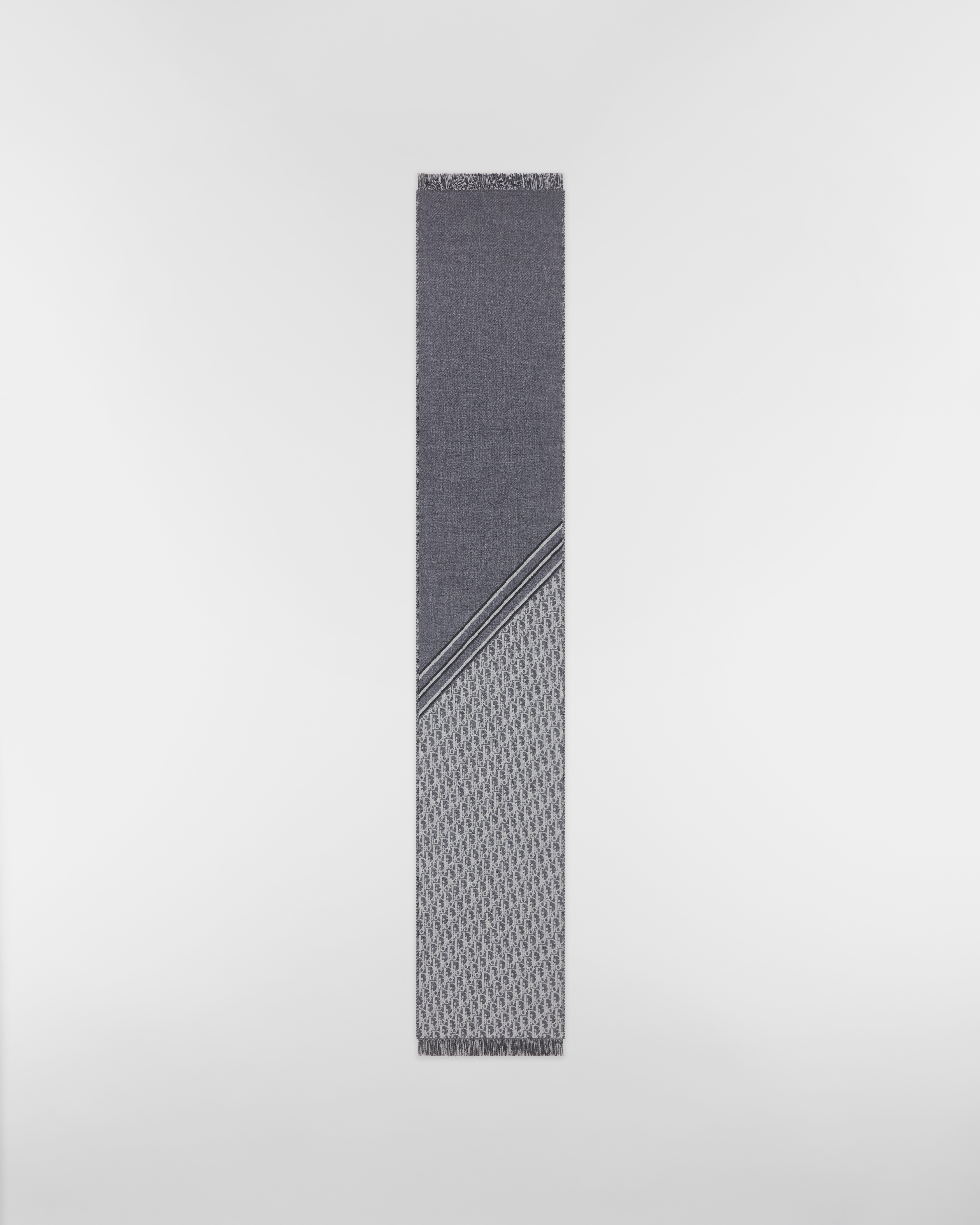 Dior Oblique Schal Wolle in Grau und Weiß E07
