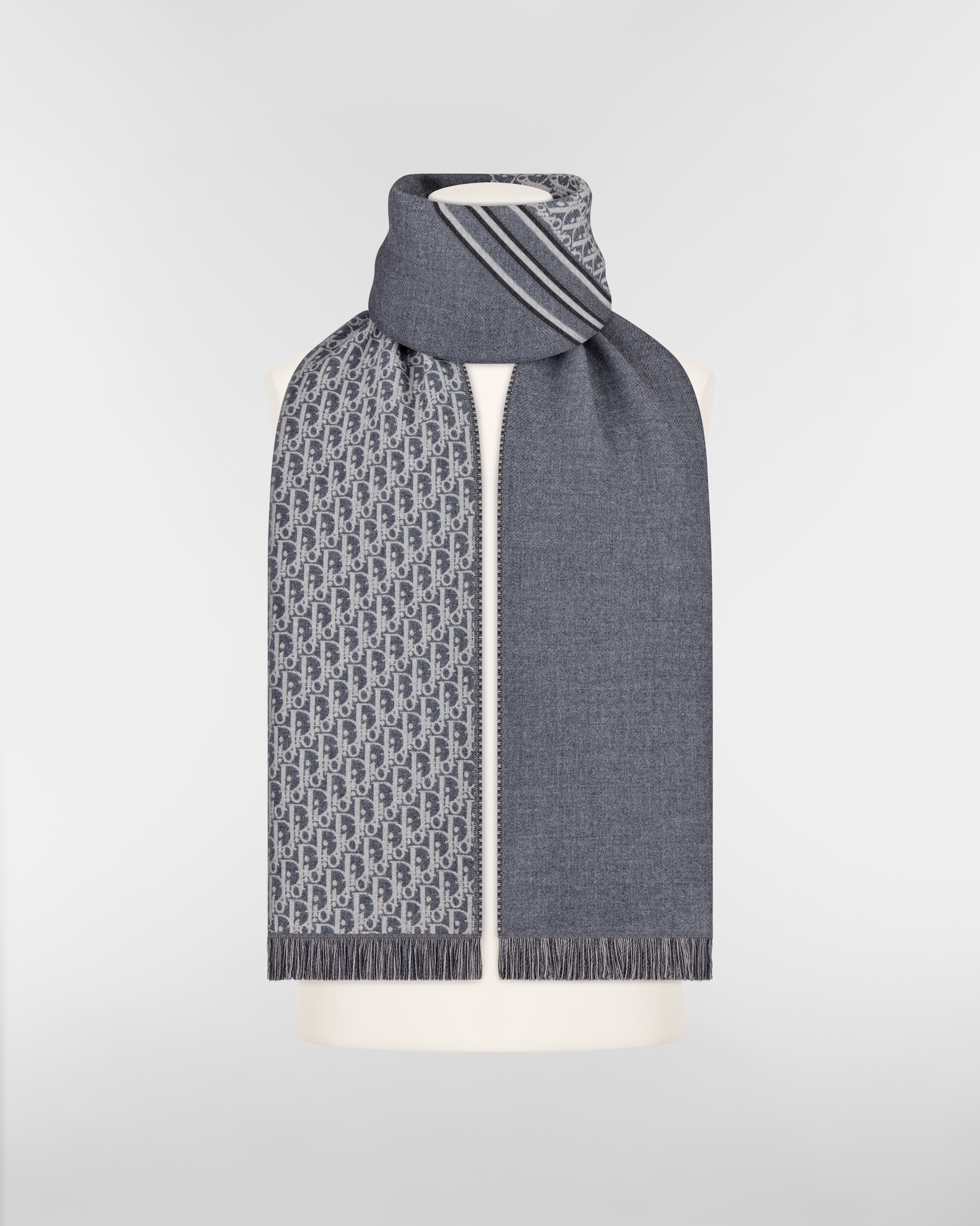 Sciarpa Dior Oblique Lana grigia e bianca E12