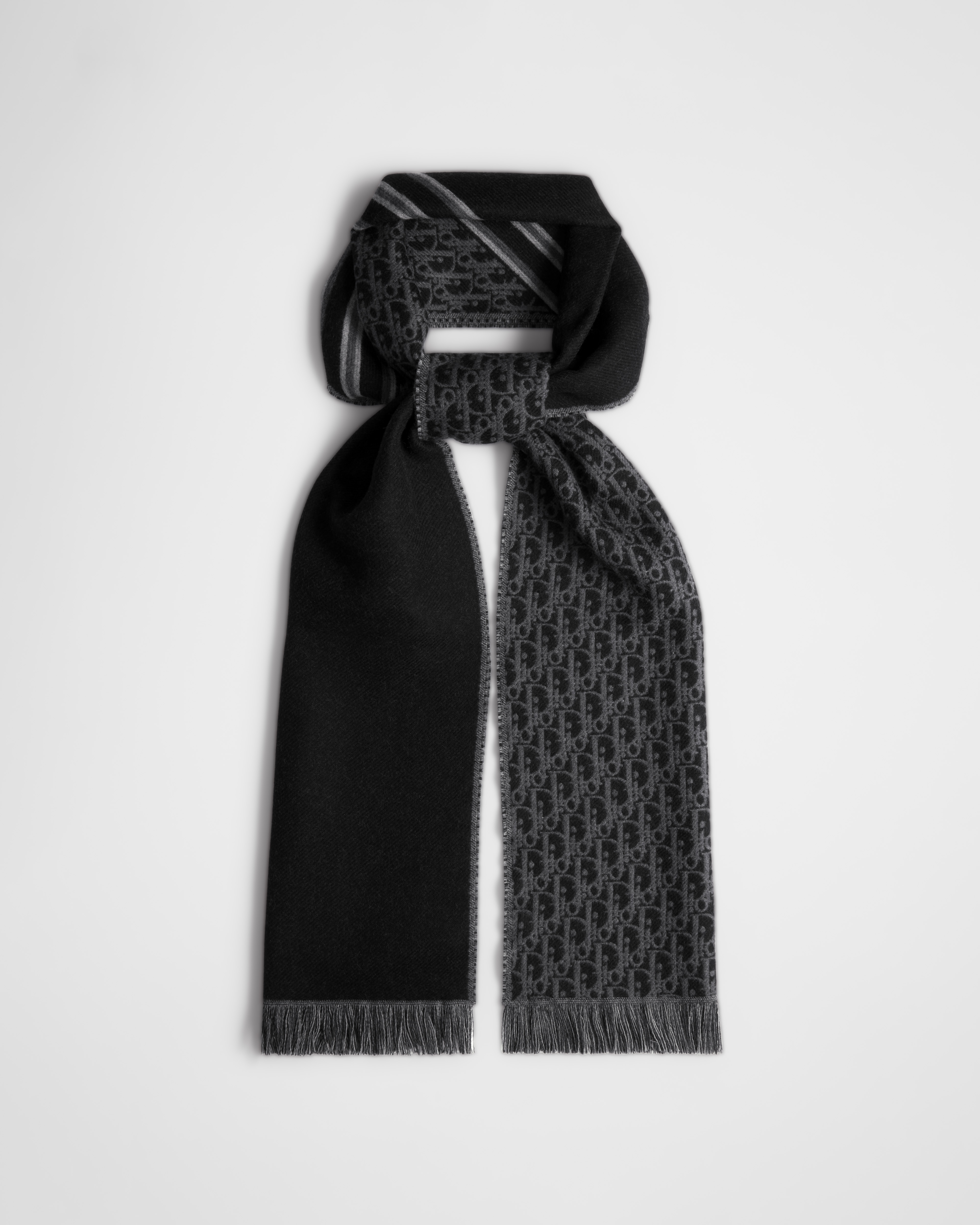 Dior Oblique Scarf Black and Gray Wool E04