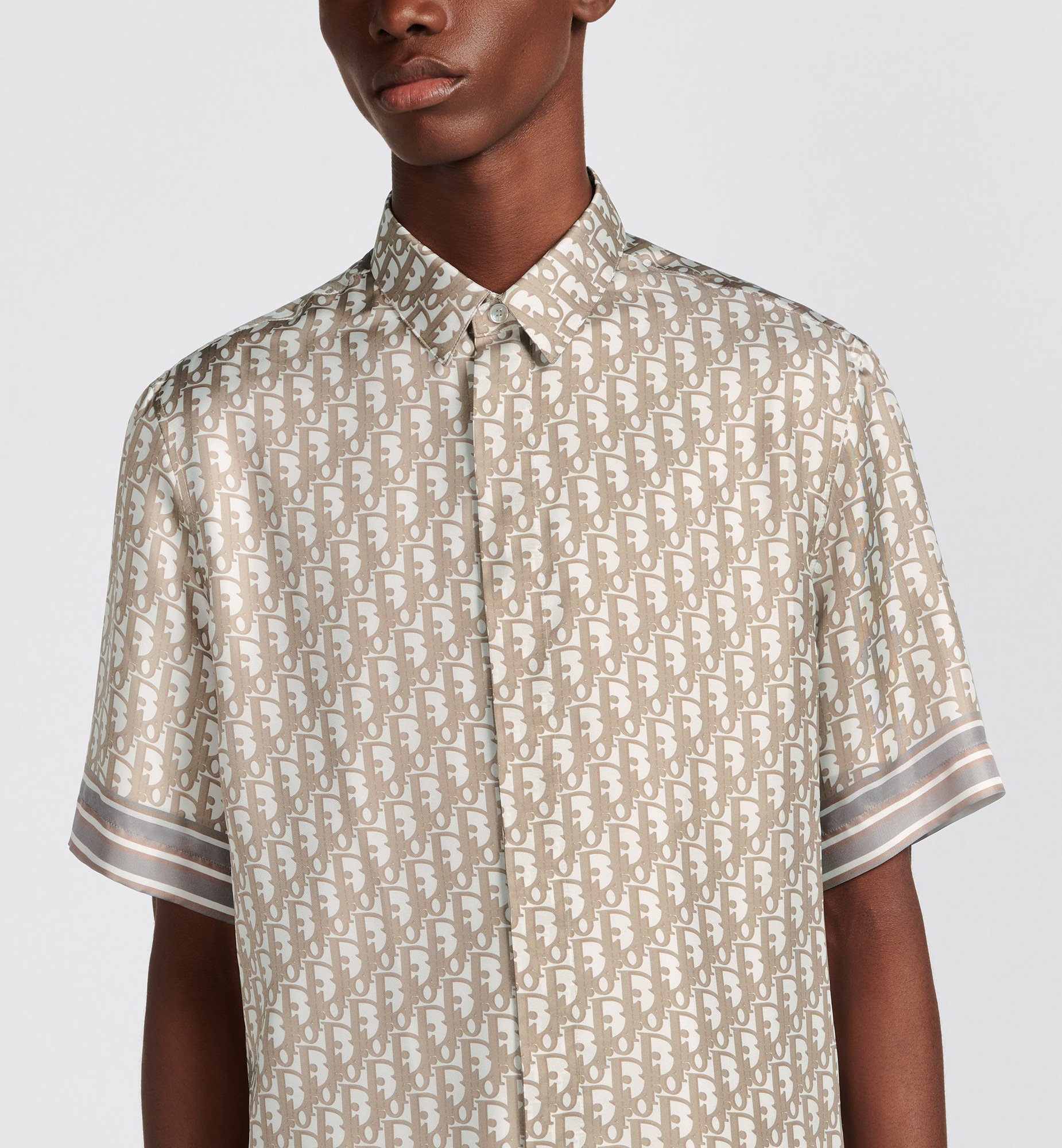Dior Oblique Short-Sleeved Shirt Beige Silk Twill | DIOR