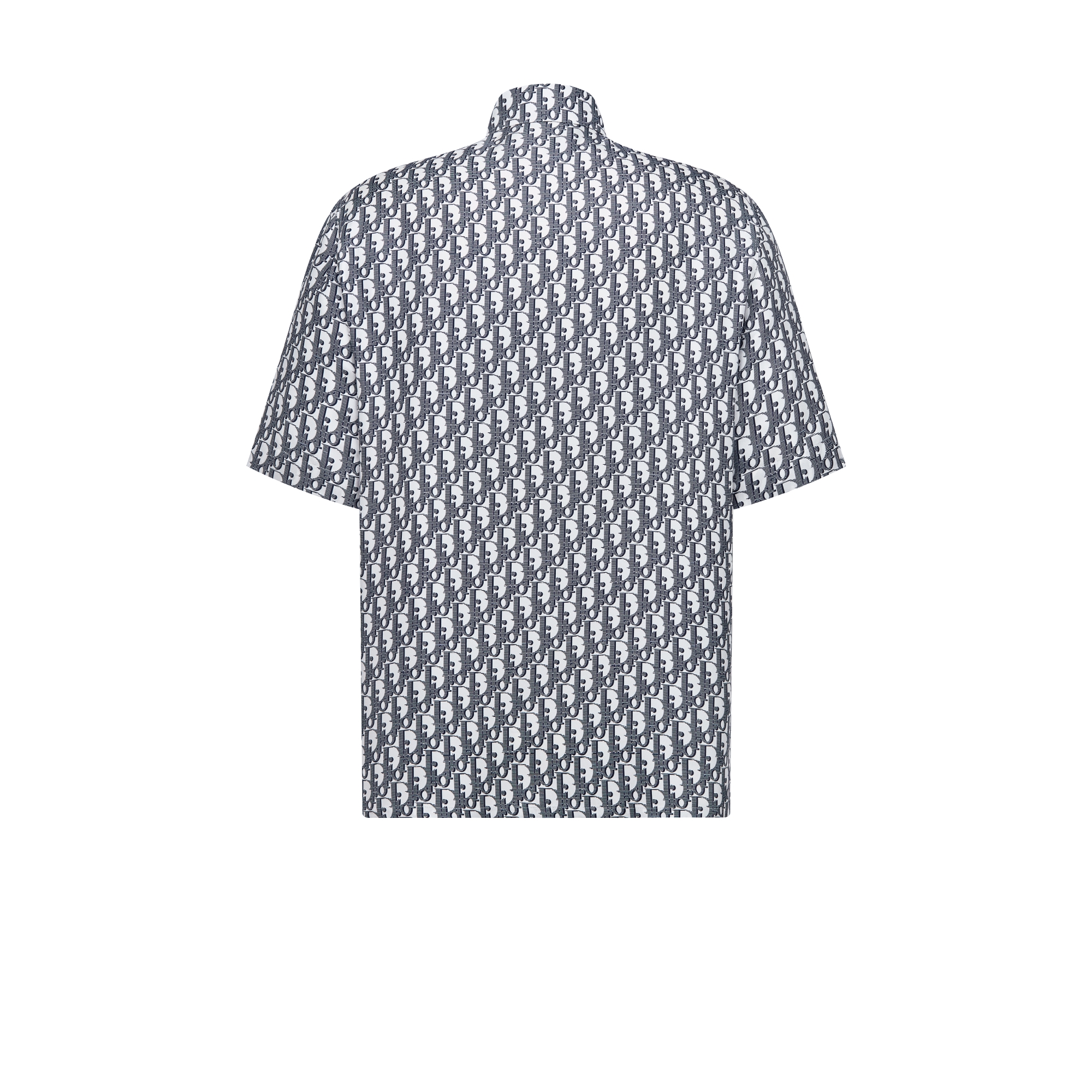 Dior Oblique 반소매 셔츠 화이트 & 네이비 블루 실크 트윌 E08