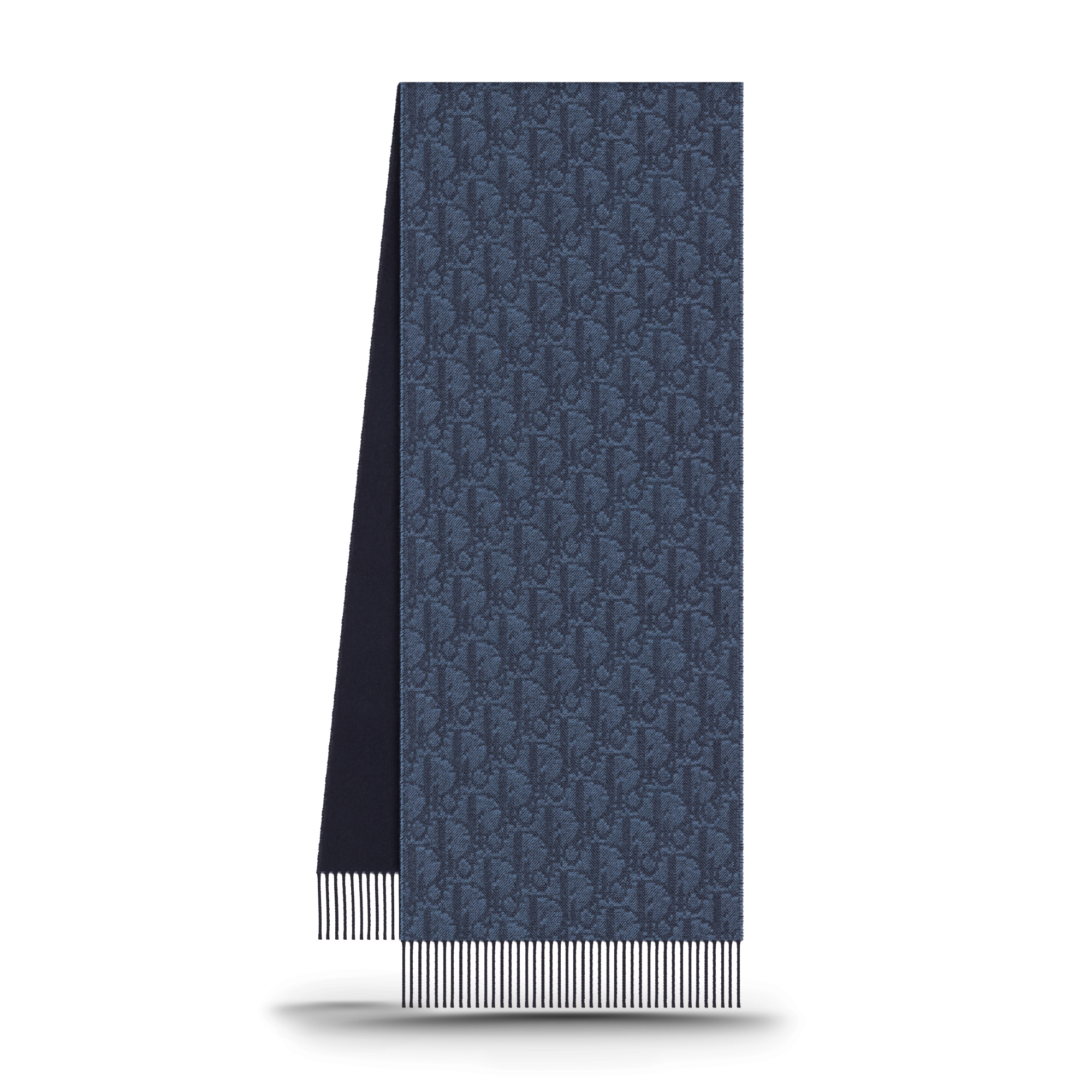 ผ้าพันคอแบบใช้ได้สองด้านลาย Dior Oblique ผ้าแคชเมียร์และผ้าวูลสีน้ำเงินกับสีน้ำเงินเนวี่ E03