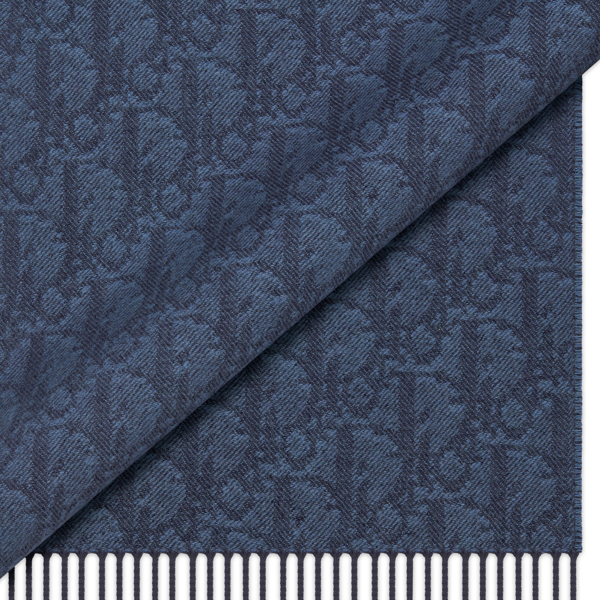 ผ้าพันคอแบบใช้ได้สองด้านลาย Dior Oblique ผ้าแคชเมียร์และผ้าวูลสีน้ำเงินกับสีน้ำเงินเนวี่ E09