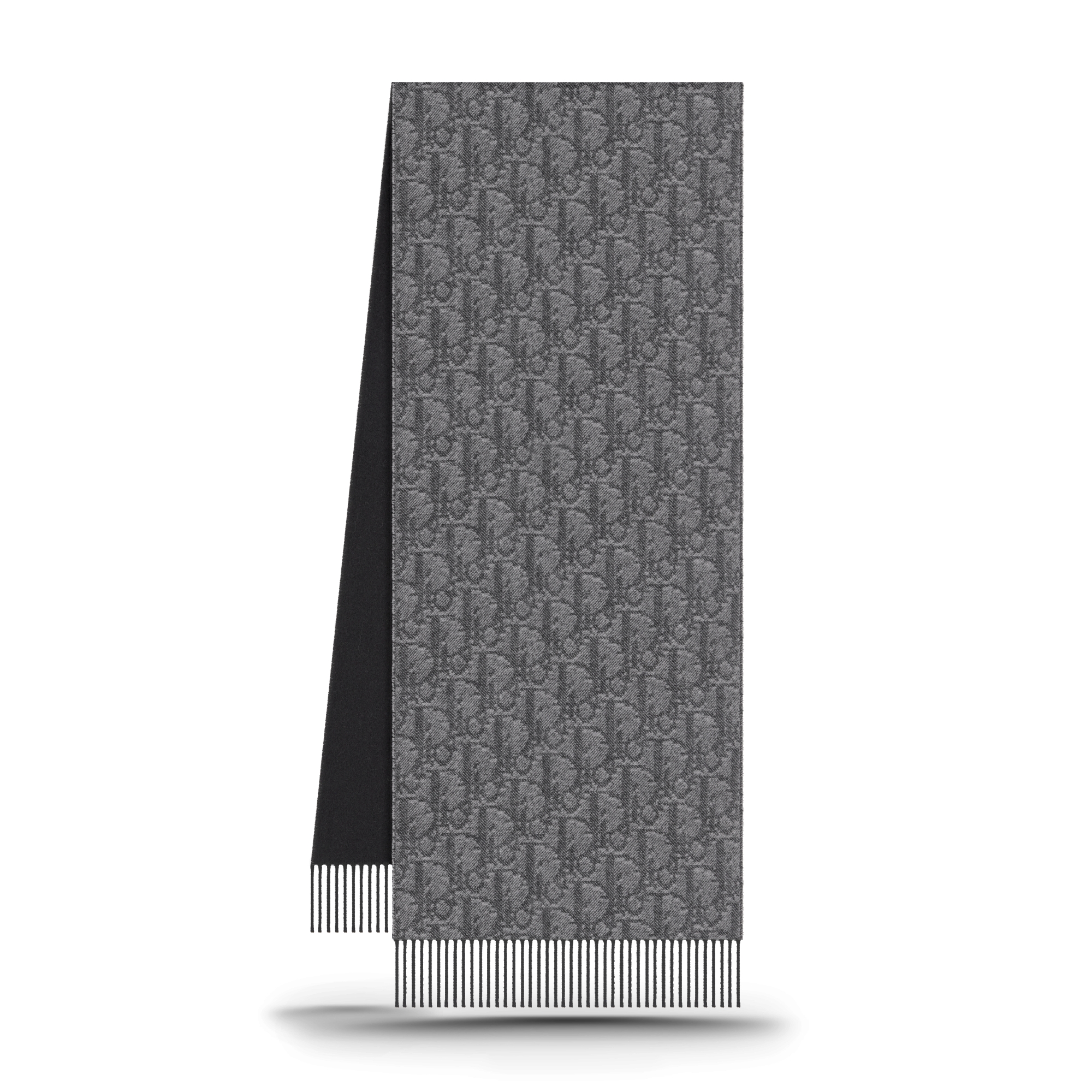 Dior Oblique Double-Sided Scarf Gray and Black Cashmere and Wool E03