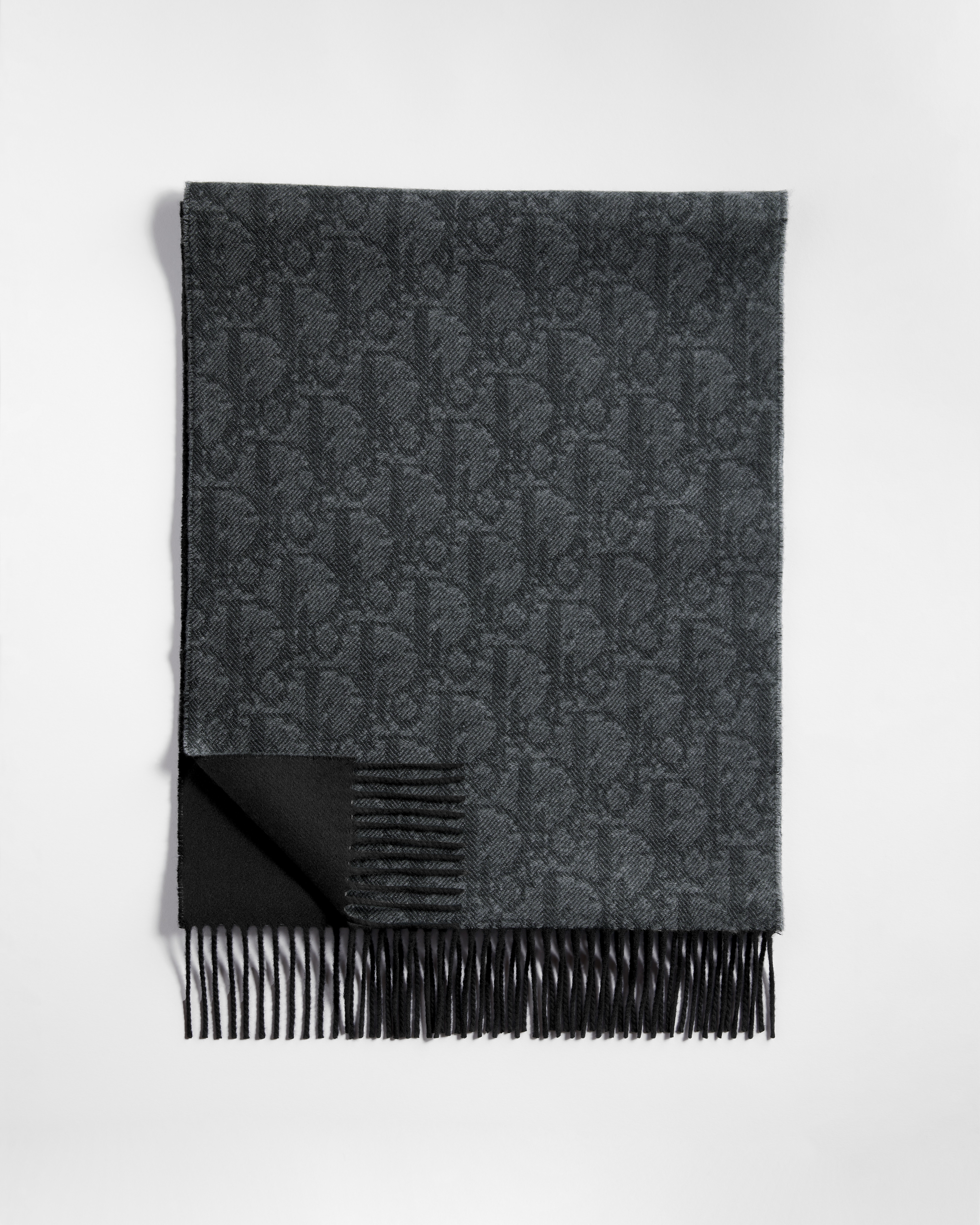 Dior Oblique 양면 스카프 그레이 & 블랙 캐시미어 울 E01