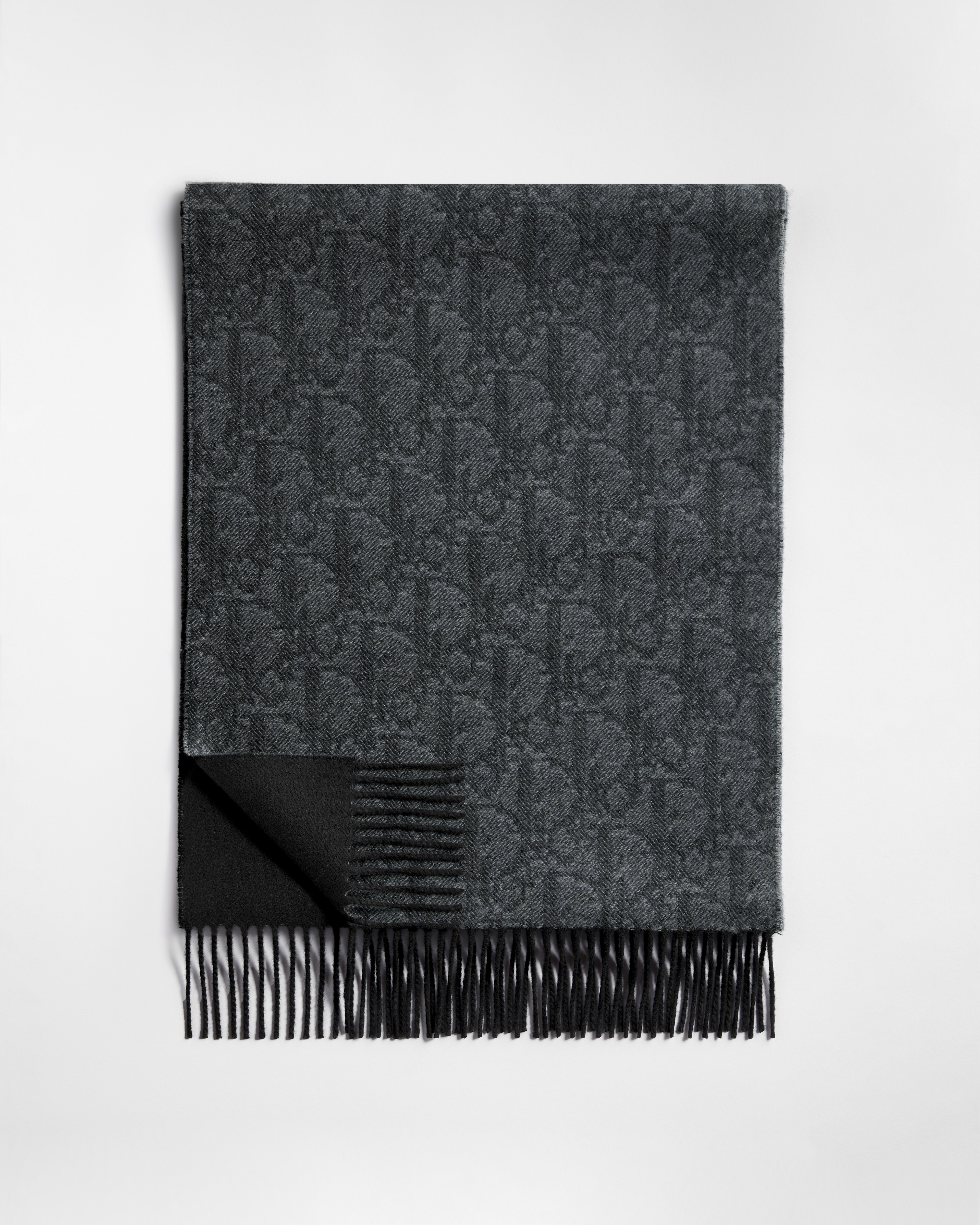 Dior Oblique Double-Sided Scarf Gray and Black Cashmere and Wool E01