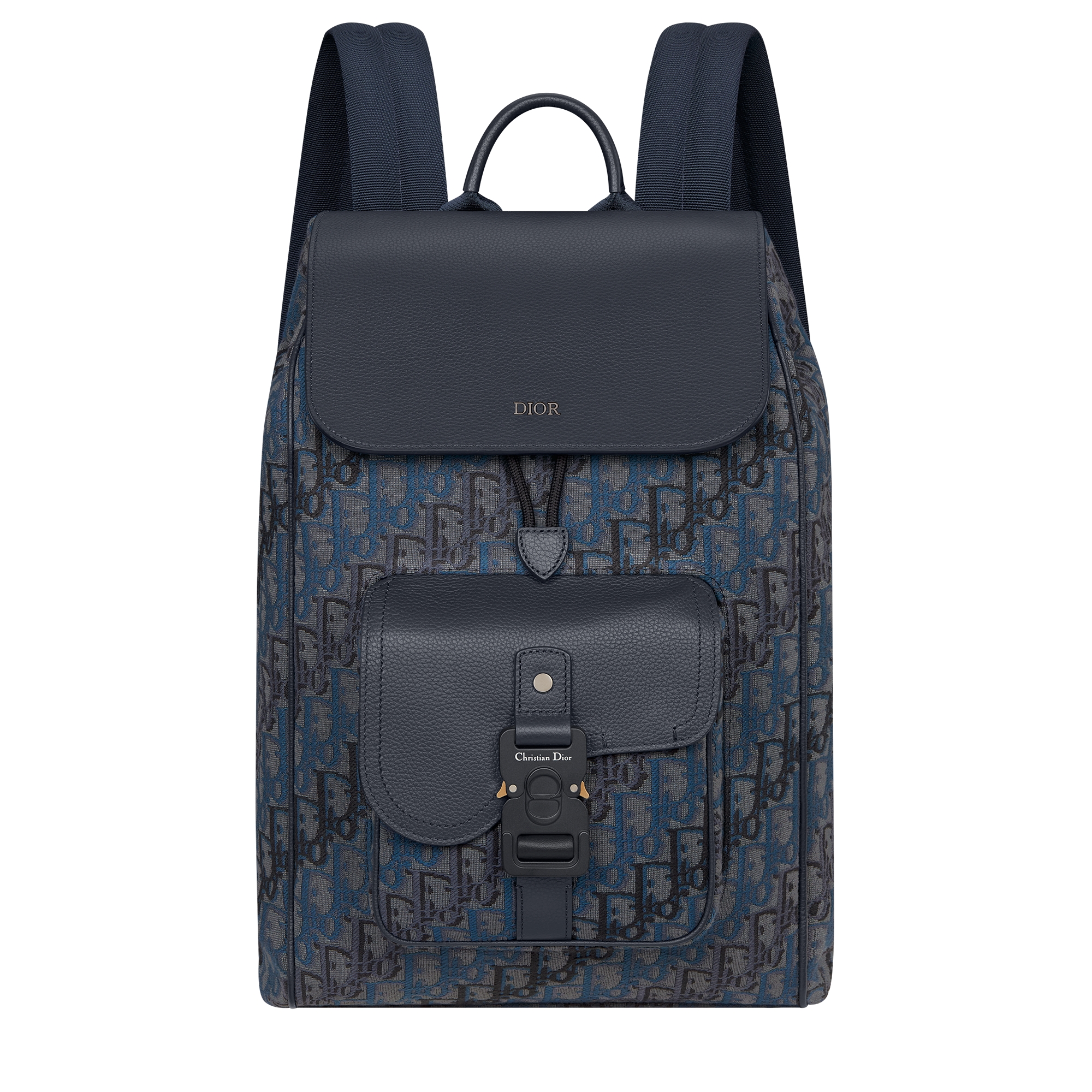 Saddle Backpack with Flap Deep Blue Dior Oblique Trio Jacquard and