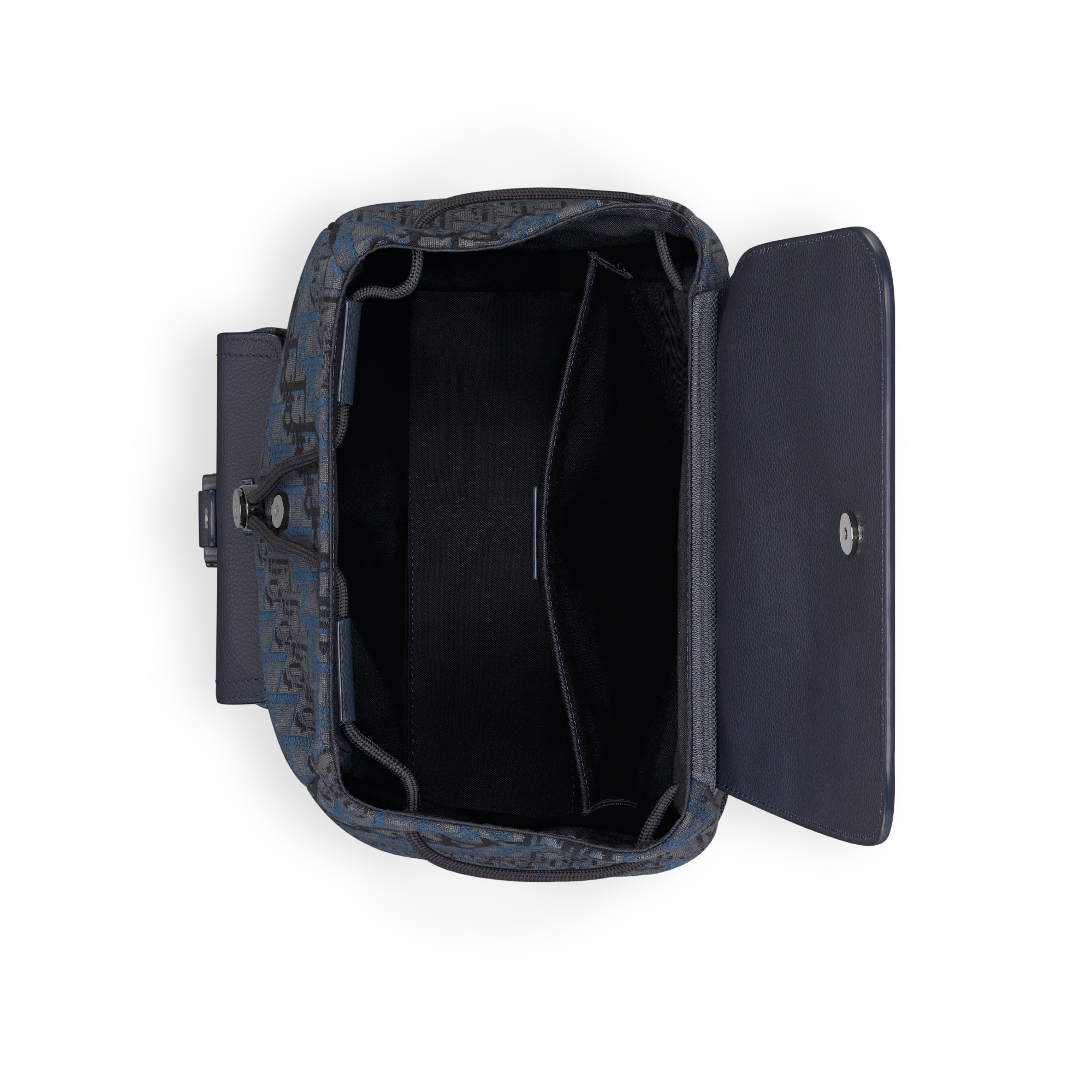 Saddle Backpack with Flap Deep Blue Dior Oblique Trio Jacquard and Deep Blue Grained Calfskin E06