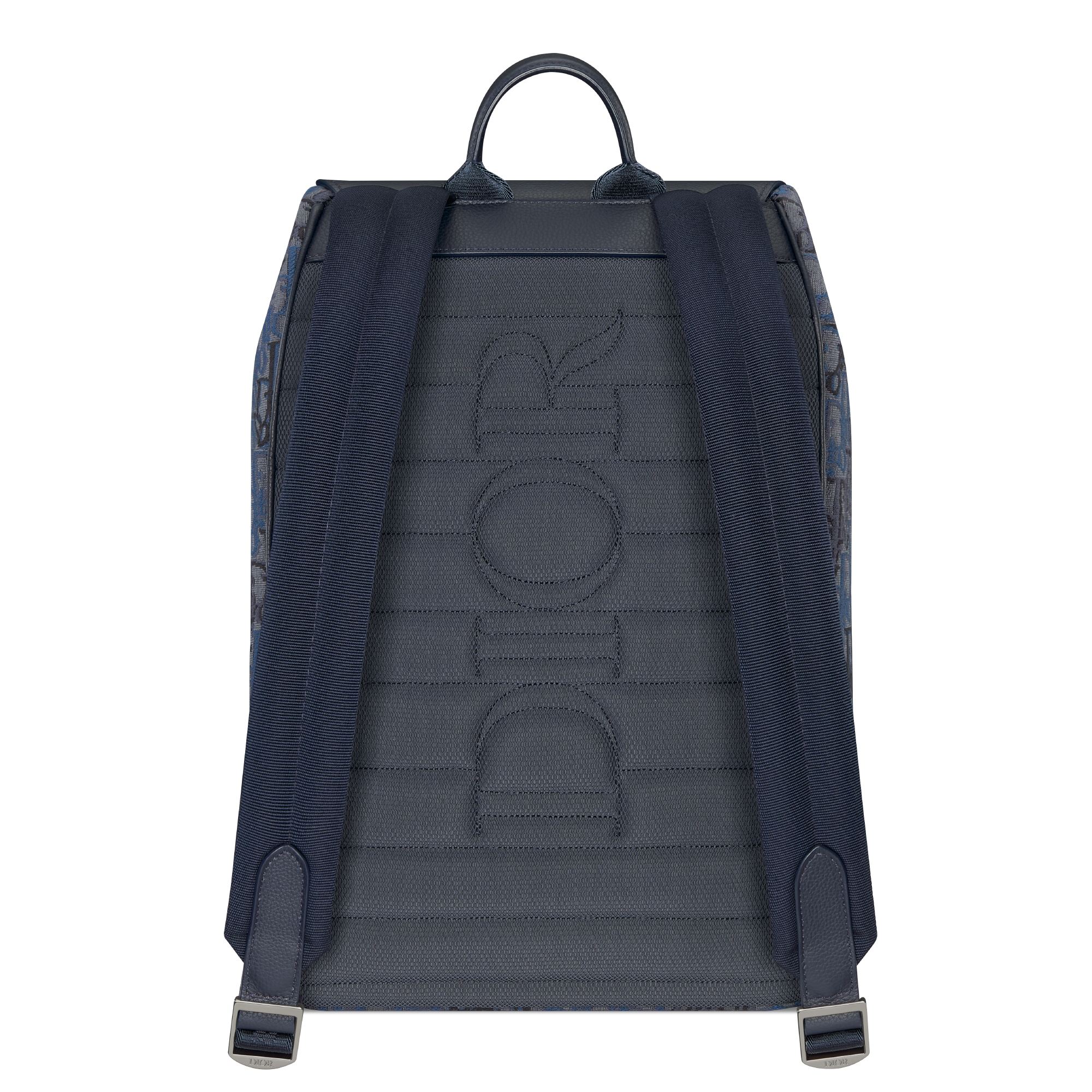 Saddle Backpack with Flap Deep Blue Dior Oblique Trio Jacquard and Deep Blue Grained Calfskin E08