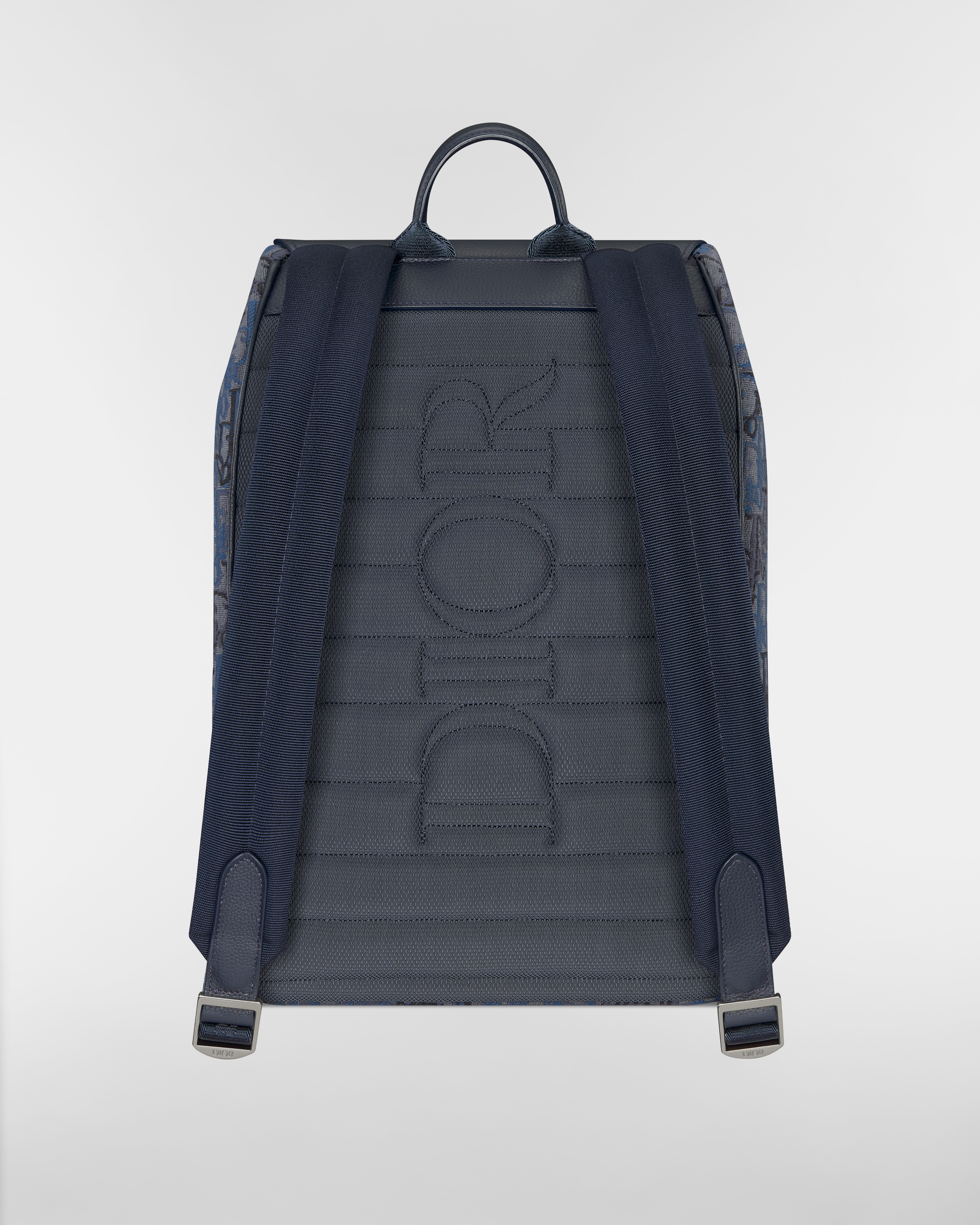 Saddle-rugzak met flap Diepblauwe Dior Oblique Trio-jacquard en diepblauw generfd kalfsleer E08