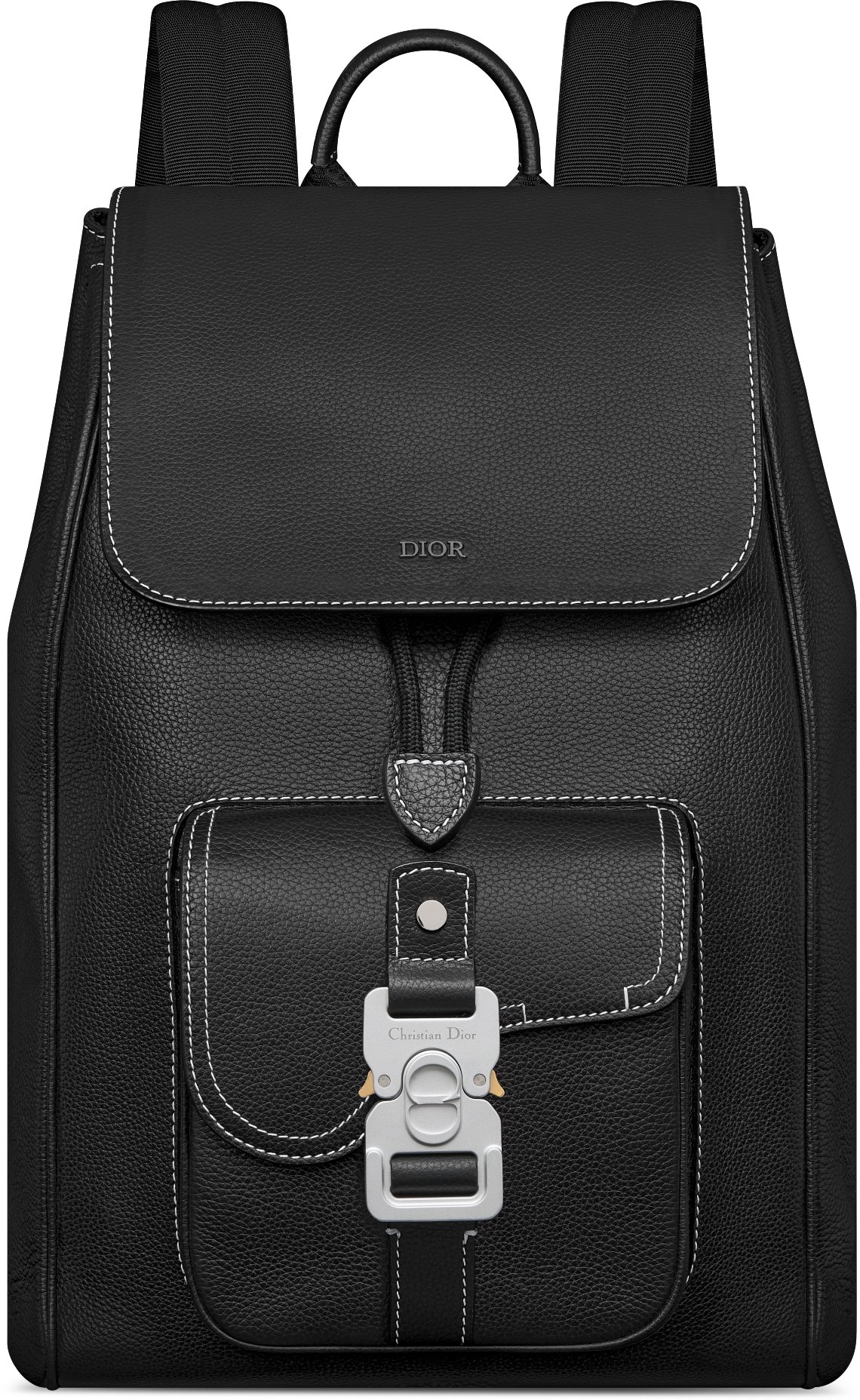 Saddle Backpack with Flap Black Grained Calfskin with Contrasting Topstitching DIOR