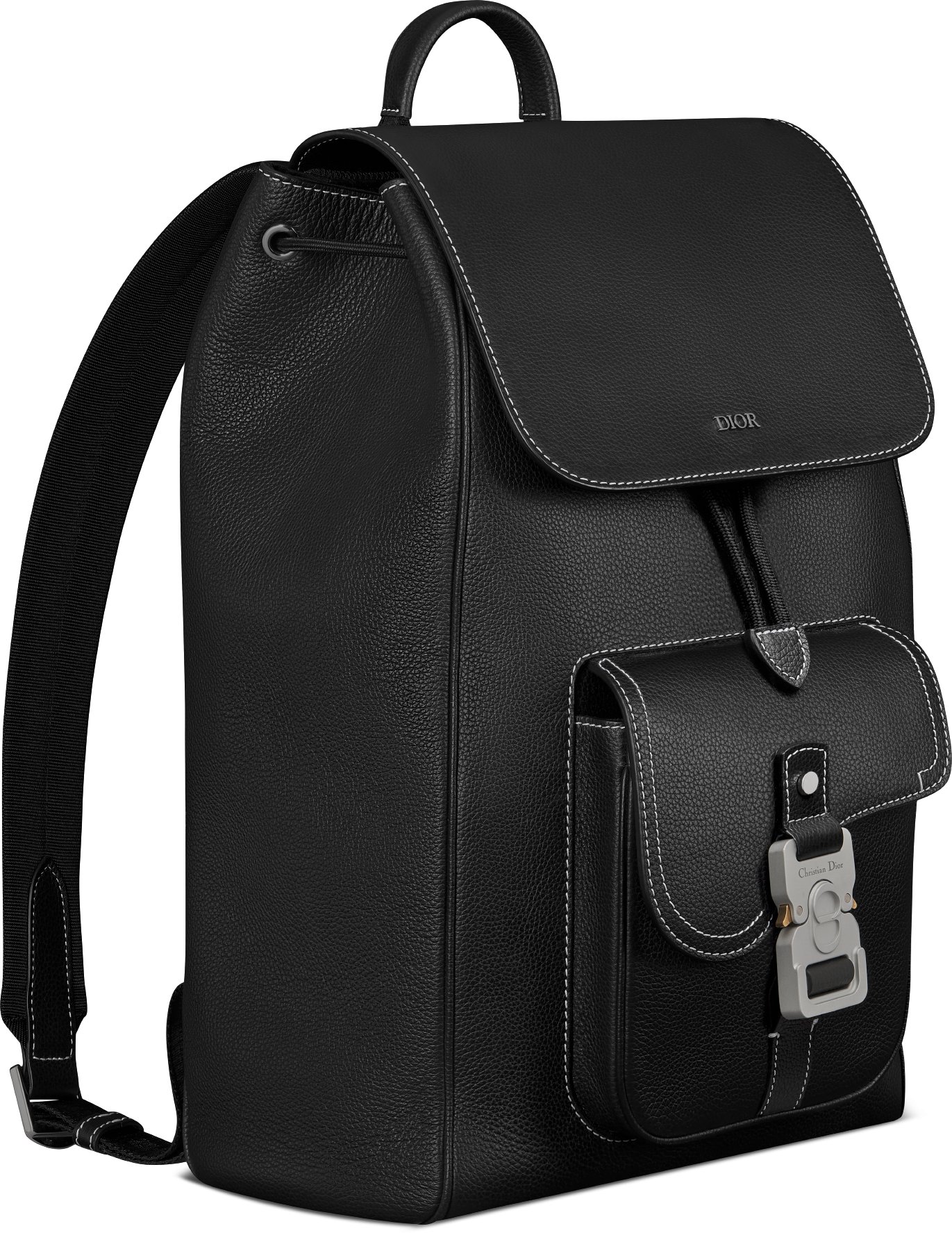 Saddle Backpack with Flap Black Grained Calfskin with Contrasting Topstitching DIOR