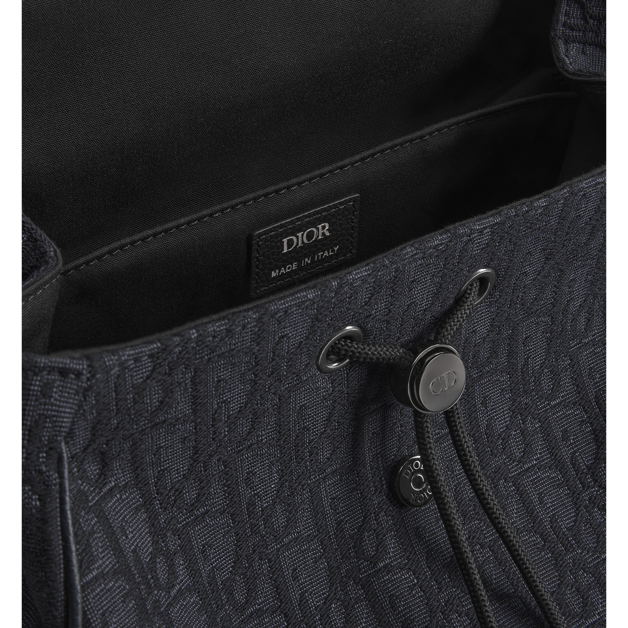 Saddle Backpack with Flap Black Dior Oblique Jacquard and Black Grained Calfskin E06