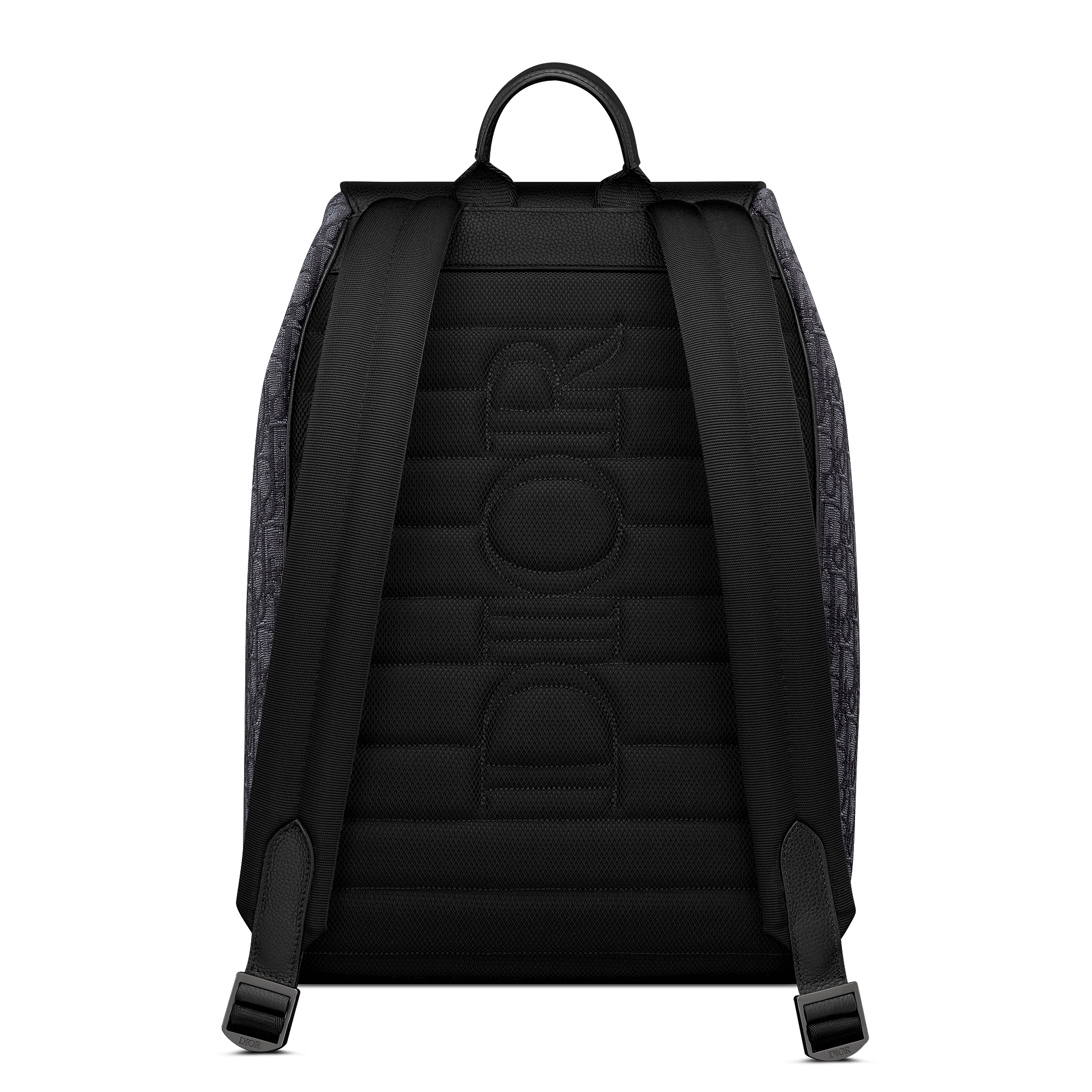 Saddle-rugzak met flap Zwarte Dior Oblique-jacquard en zwart generfd kalfsleer E08