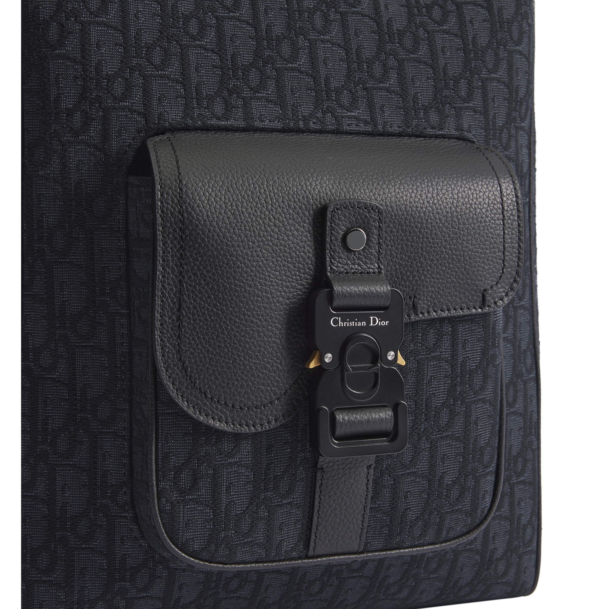 Saddle Backpack with Flap Black Dior Oblique Jacquard and Black Grained Calfskin E09