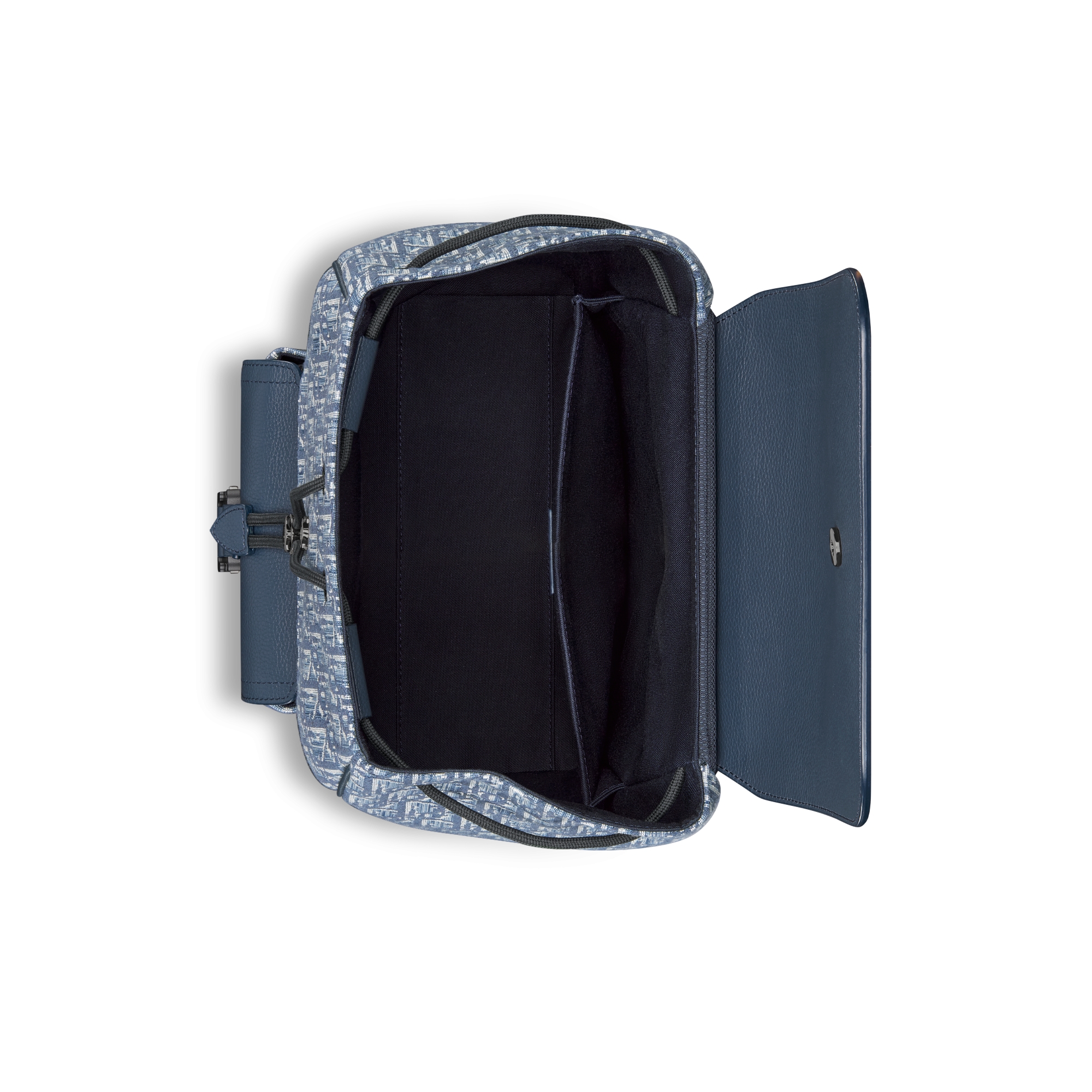 Saddle-rugzak met flap Blauwe Dior Oblique-jacquard en blauw generfd kalfsleer E06