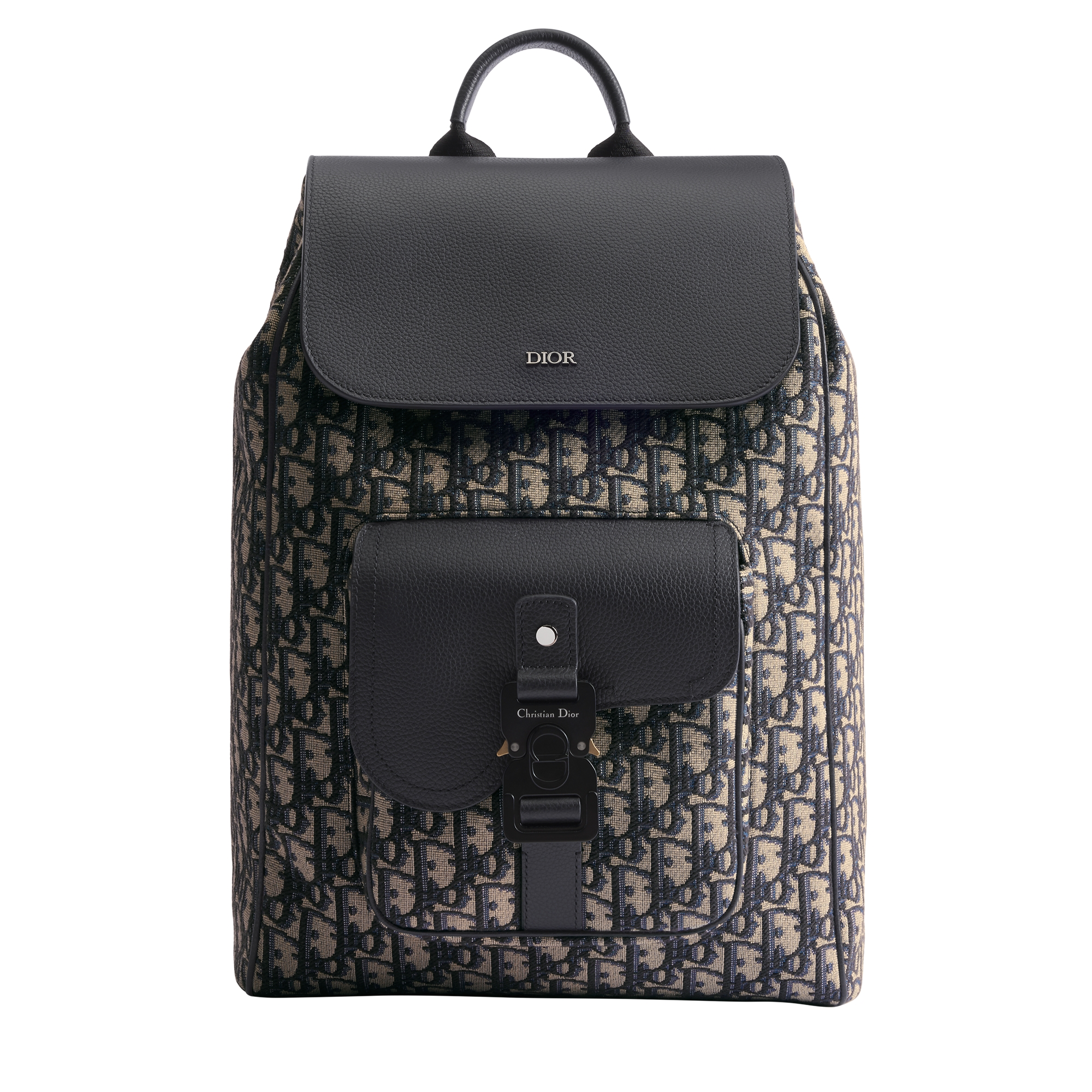  Beige and Black Dior Oblique Jacquard with Black Grained Calfskin