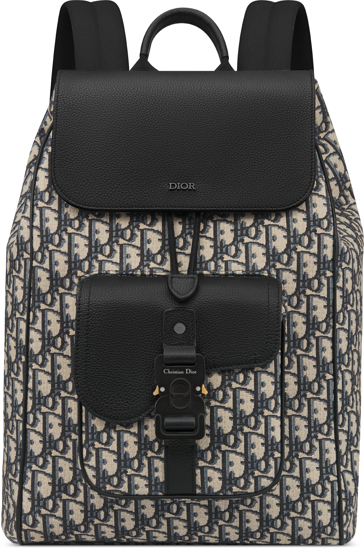 Saddle Backpack with Flap Black Dior Oblique Jacquard and Black Grained Calfskin DIOR