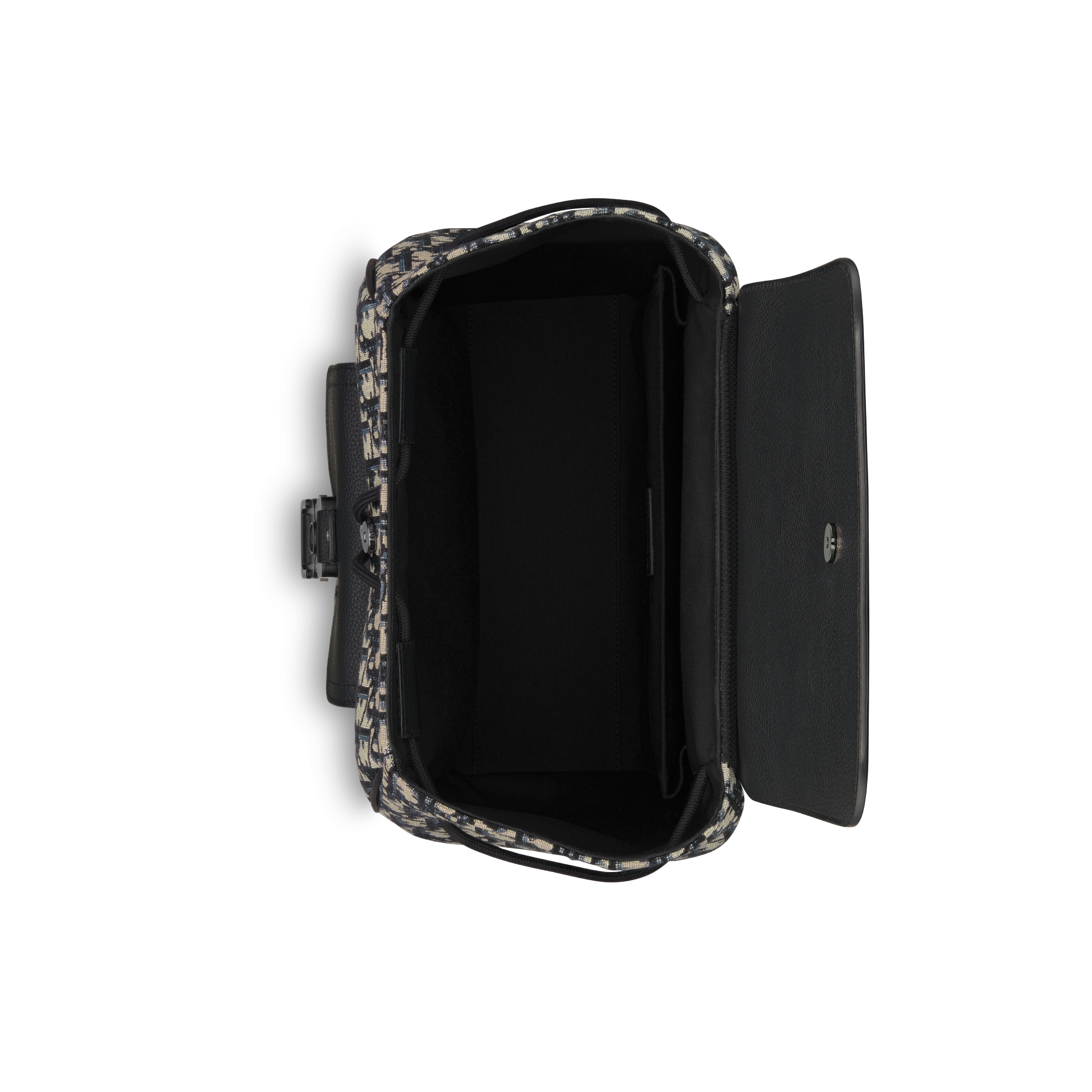 Saddle Rucksack mit Umschlagklappe Dior Oblique Jacquard in Beige und Schwarz und genarbtes Kalbsleder in Schwarz E06