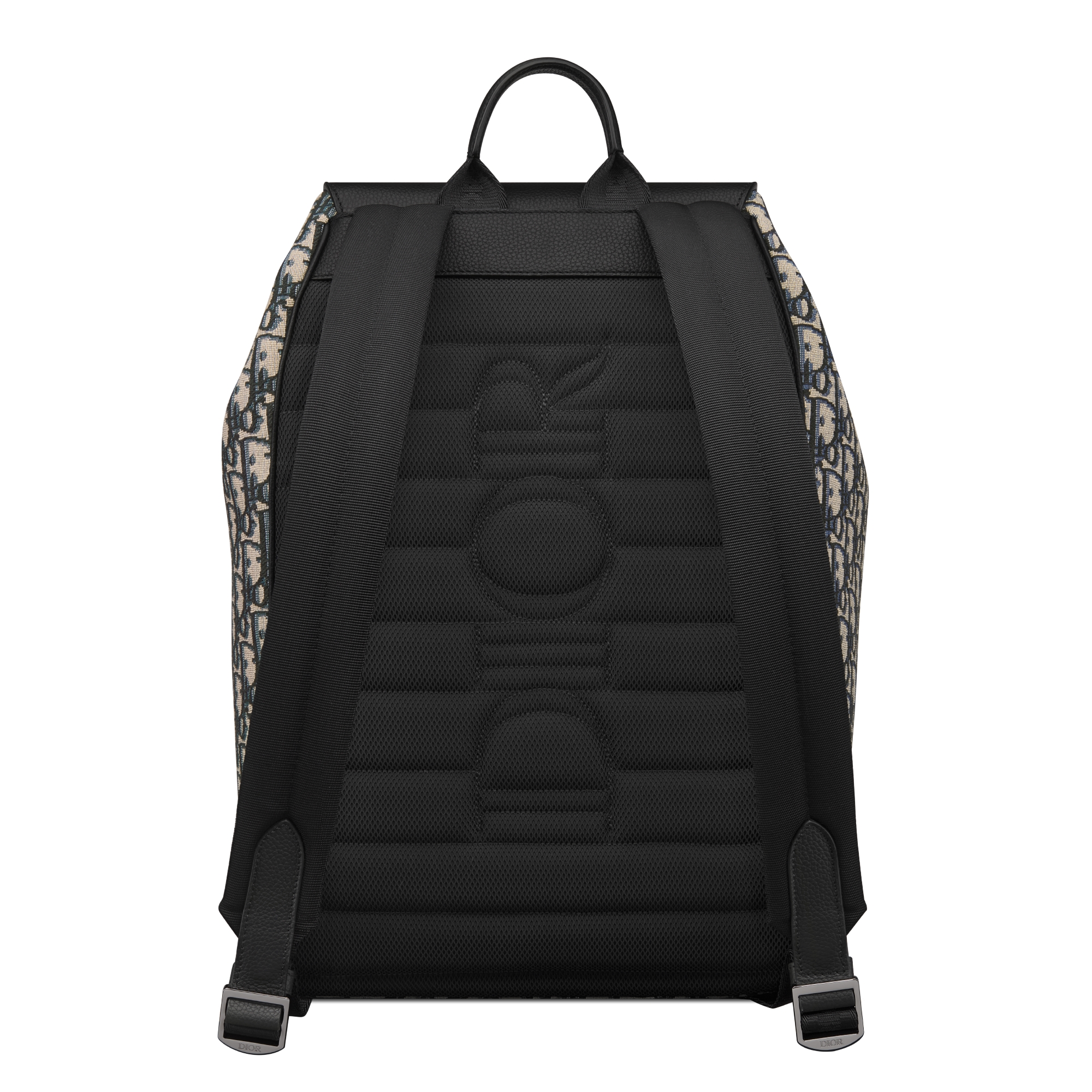 Saddle Rucksack mit Umschlagklappe Dior Oblique Jacquard in Beige und Schwarz und genarbtes Kalbsleder in Schwarz E08