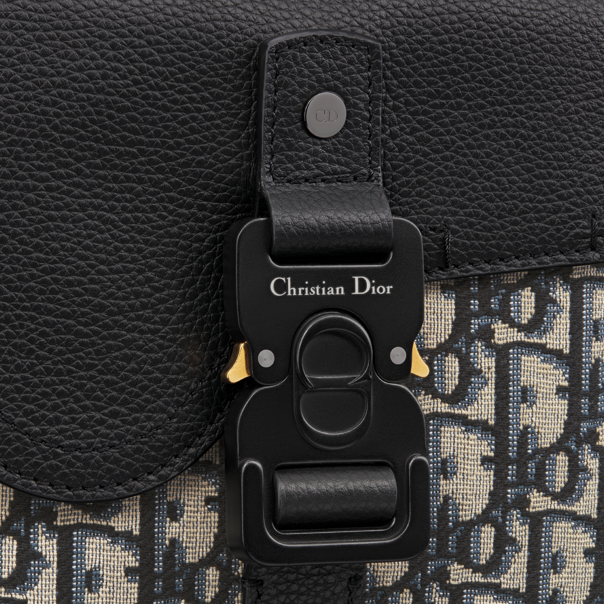 Saddle Rucksack mit Umschlagklappe Dior Oblique Jacquard in Beige und Schwarz und genarbtes Kalbsleder in Schwarz E09