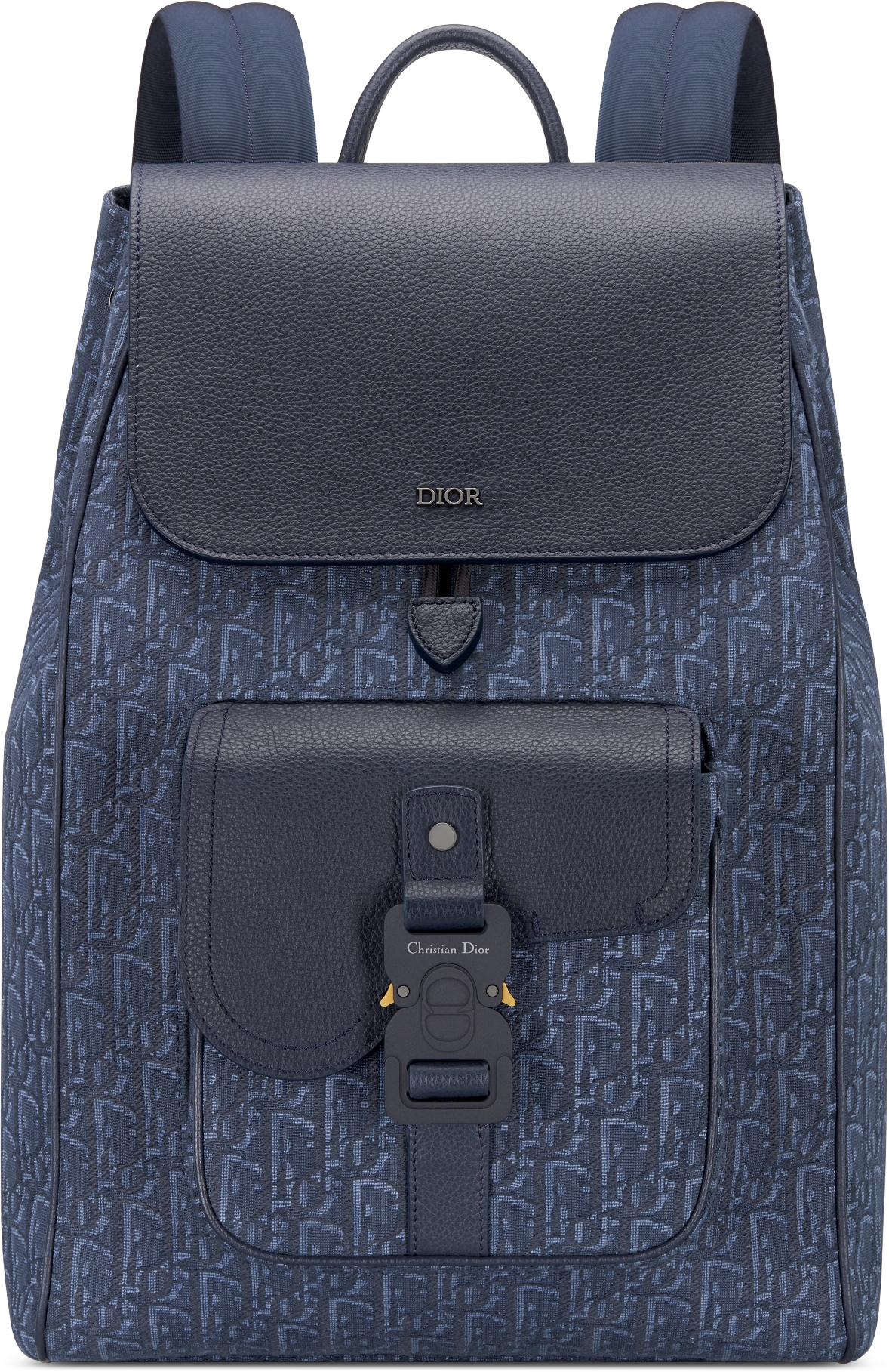 Saddle Backpack with Flap Black Dior Oblique Jacquard and Black Grained Calfskin DIOR