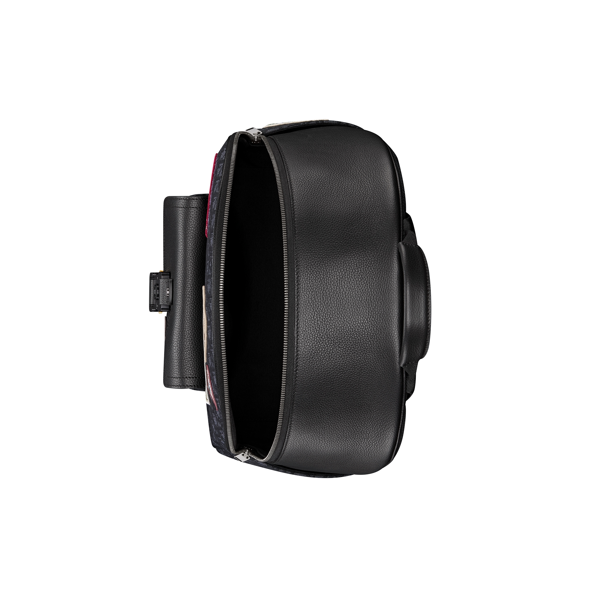 Saddle Zip Backpack Black Dior Oblique Jacquard, Black Grained Calfskin and Multicolor Dior Mountain Patches E06