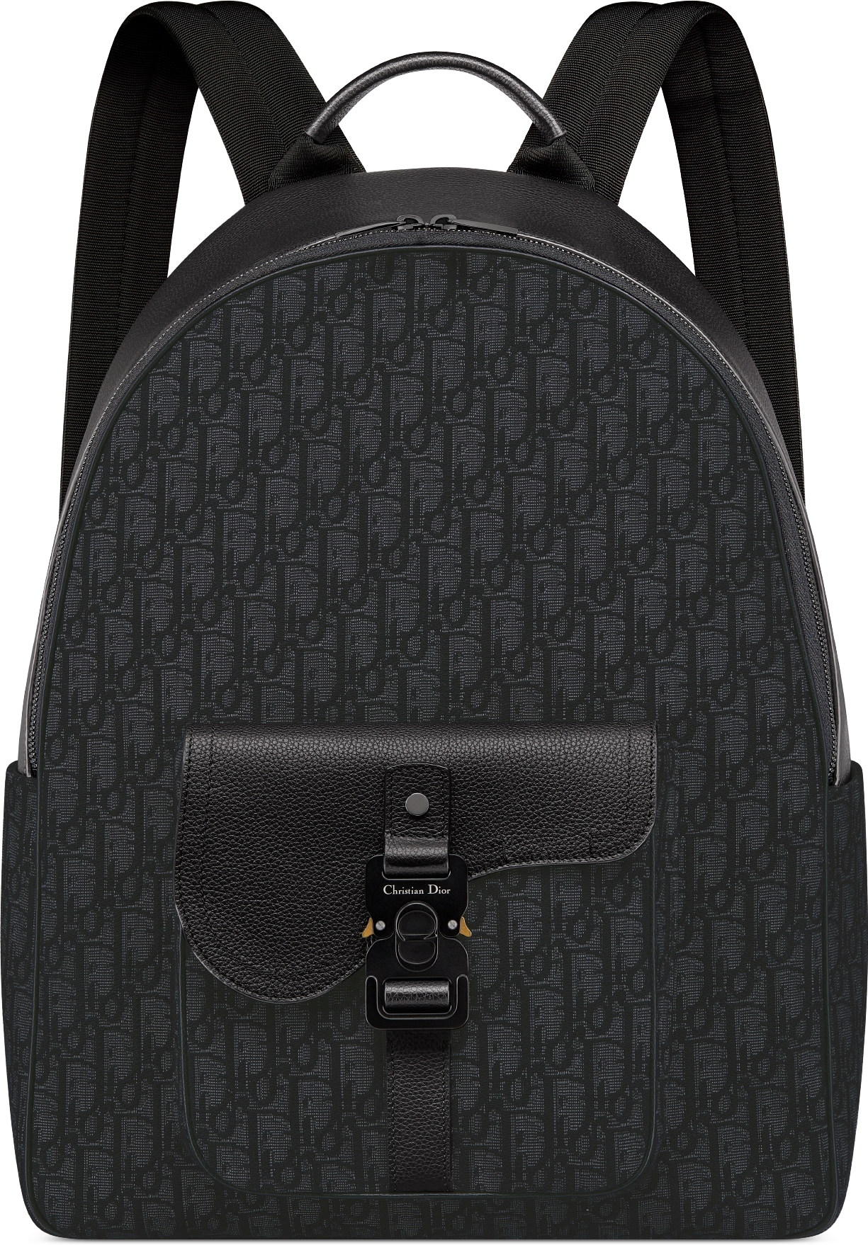 Saddle Zip Backpack Black Dior Oblique Jacquard and Black Grained Calfskin DIOR