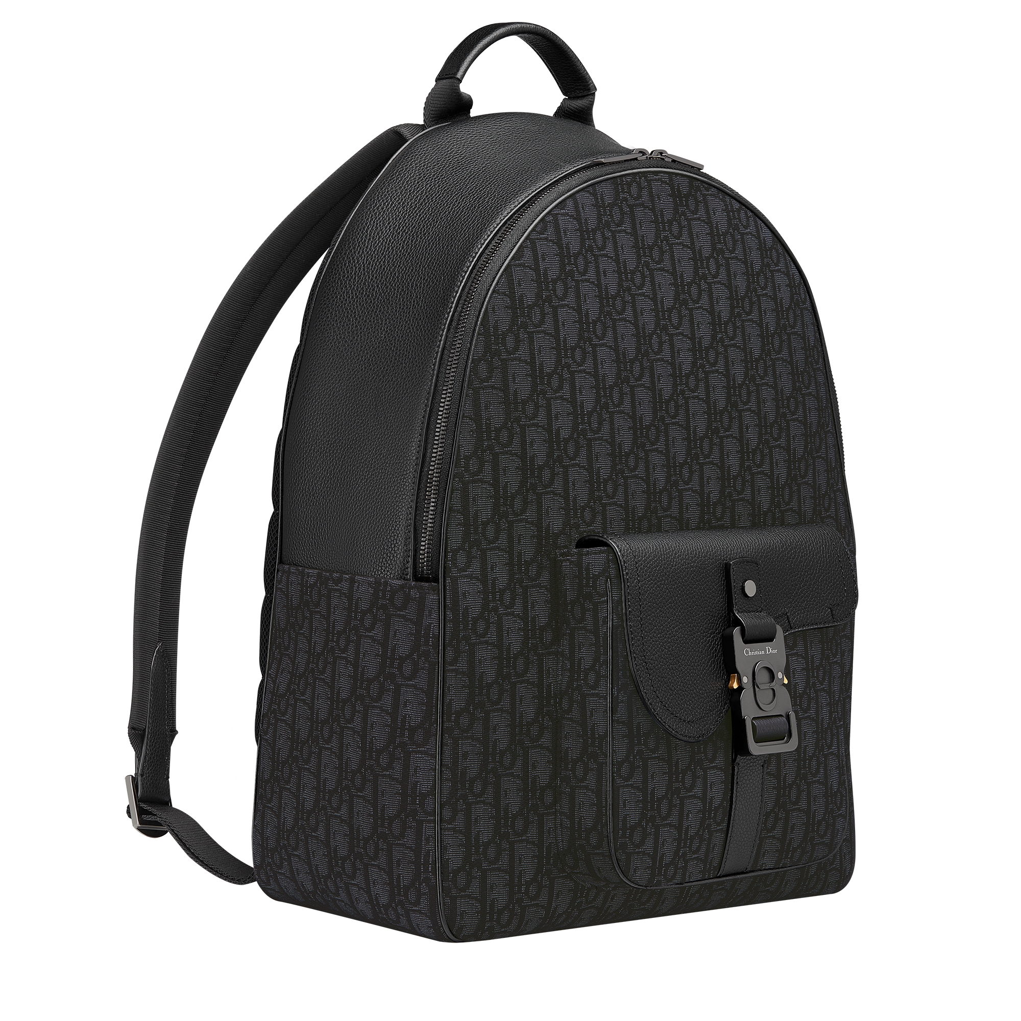 Saddle Zip Backpack Black Dior Oblique Jacquard and Black Grained Calfskin E03