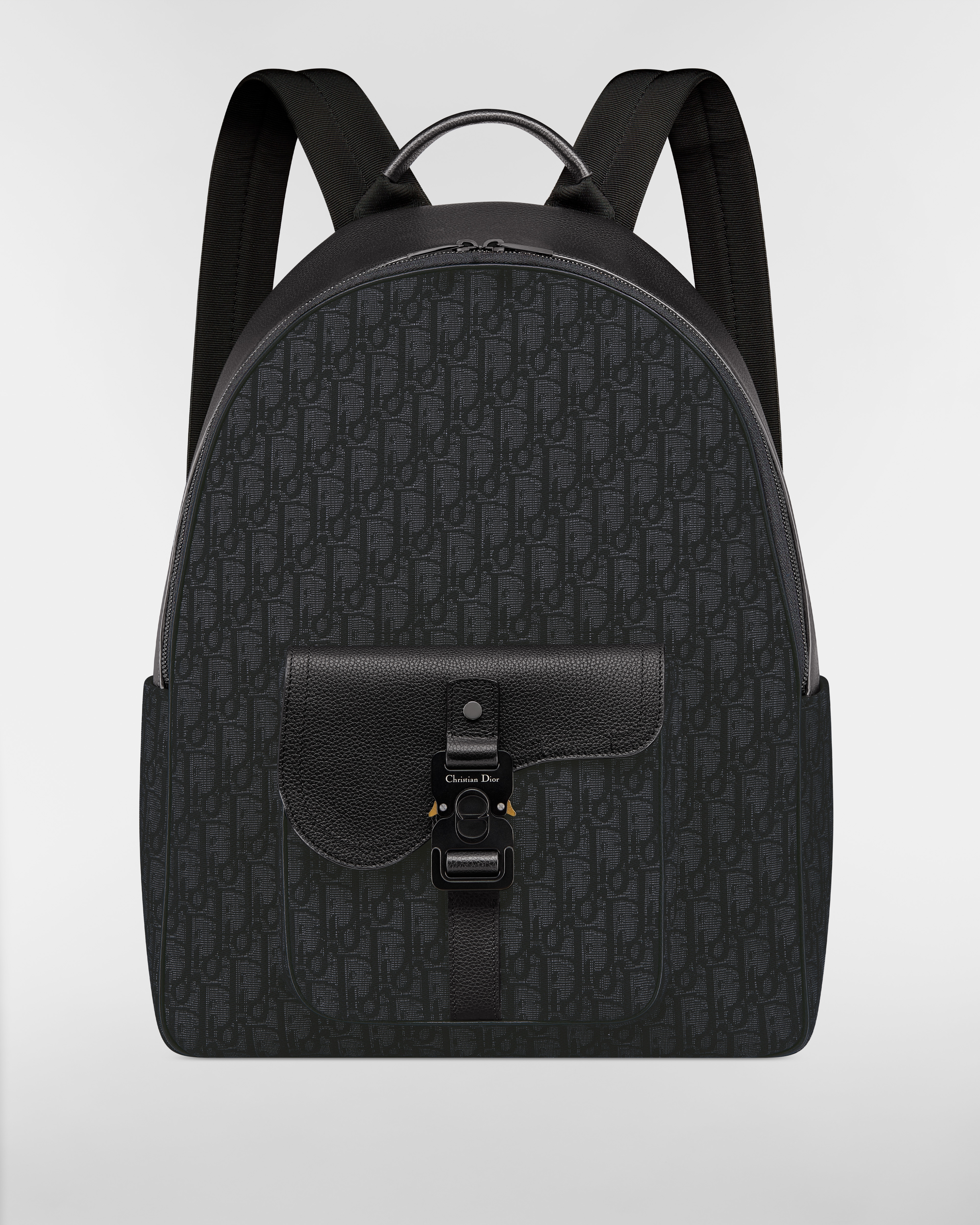 Saddle Zip Backpack Black Dior Oblique Jacquard and Black Grained Calfskin E01