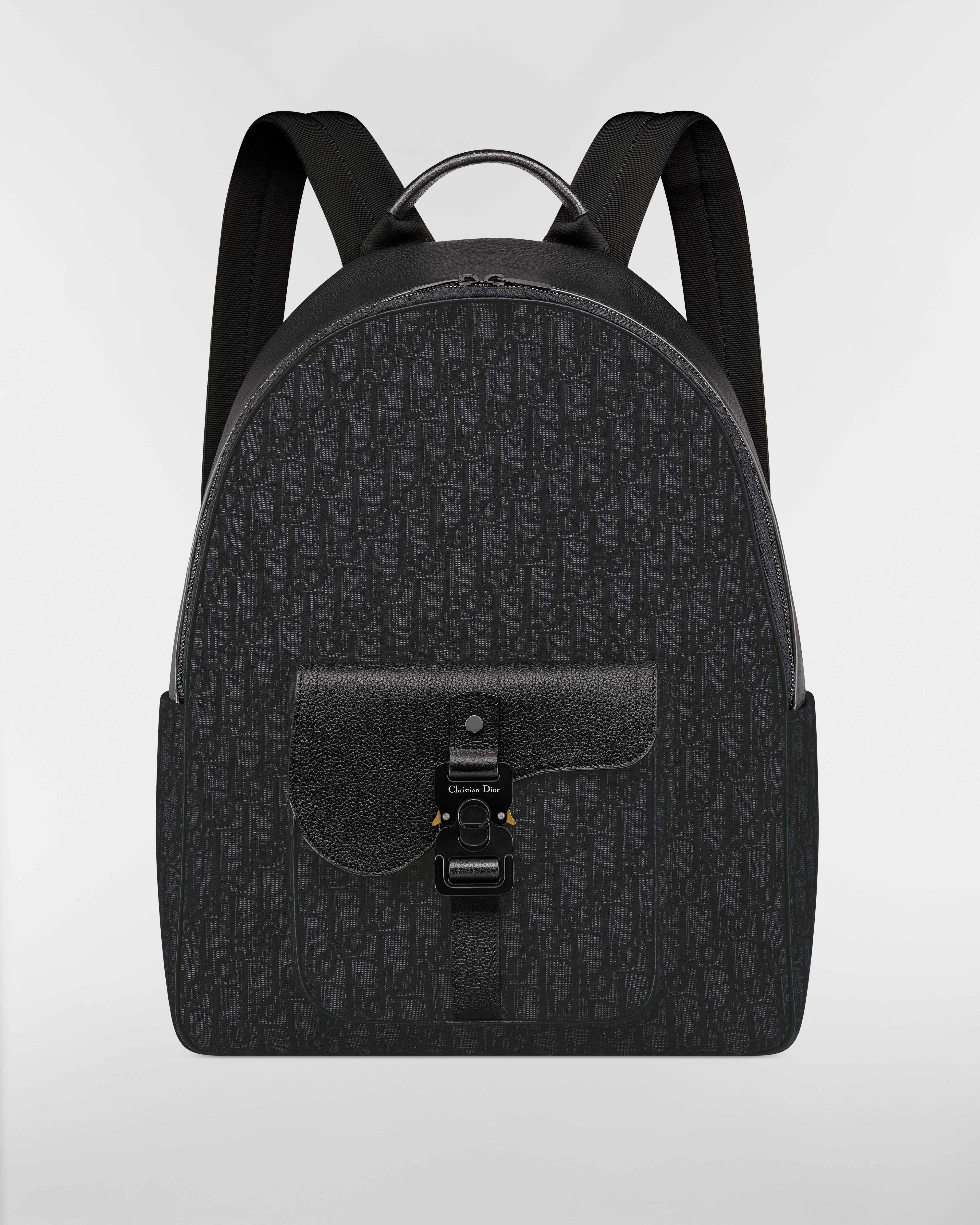 Zaino con cerniera Saddle Jacquard Dior Oblique e pelle di vitello granulata neri E01