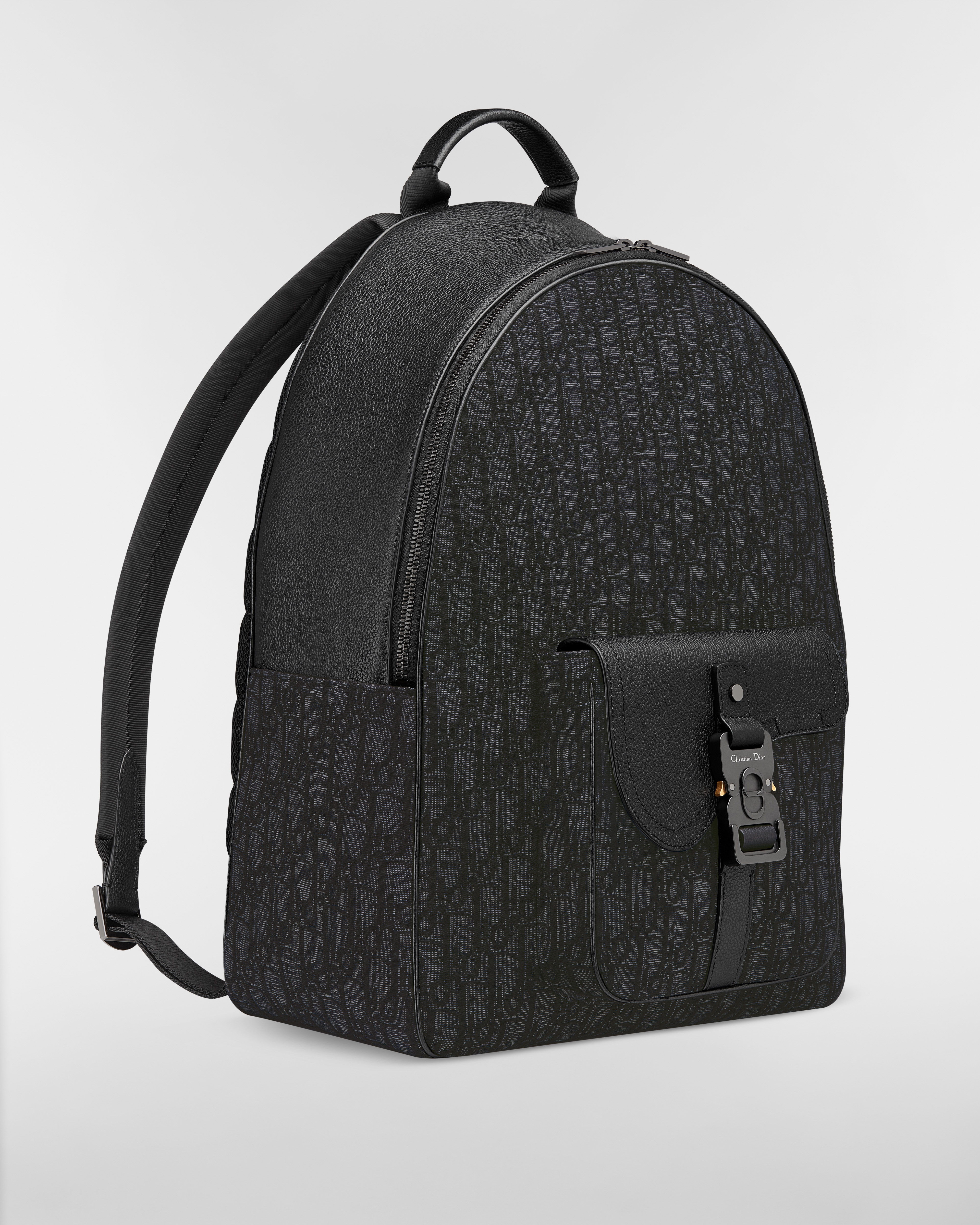 Saddle Zip Backpack Black Dior Oblique Jacquard and Black Grained Calfskin E03
