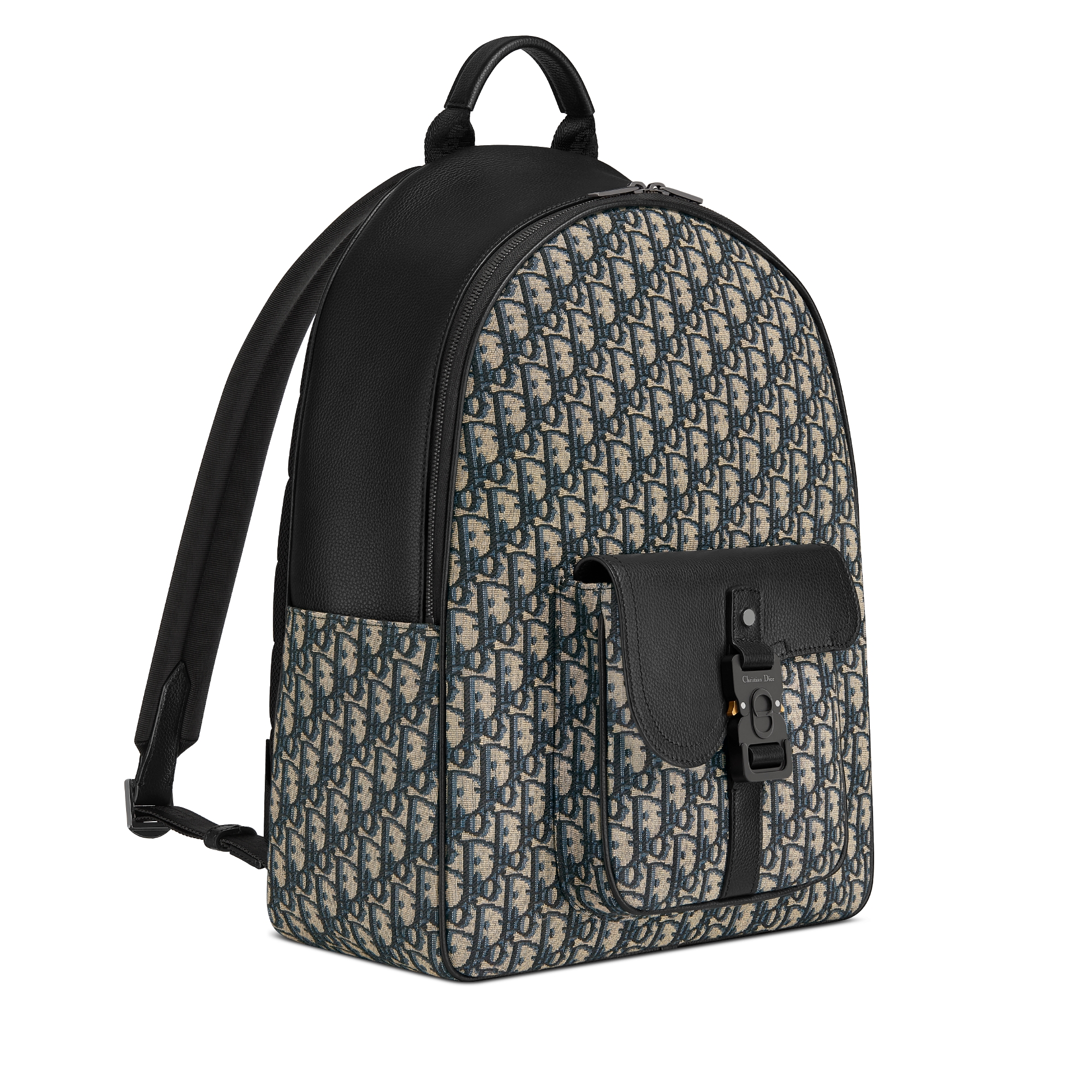 Saddle 拉鍊後背包 米色和黑色 Dior Oblique 緹花搭配黑色粒面小牛皮 E03