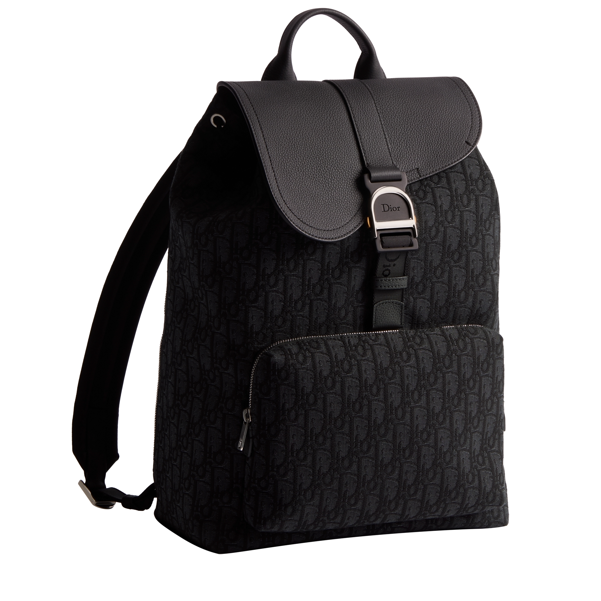 Saddle Heritage Backpack with Flap Black Dior Oblique Jacquard and Black Grained Calfskin E03
