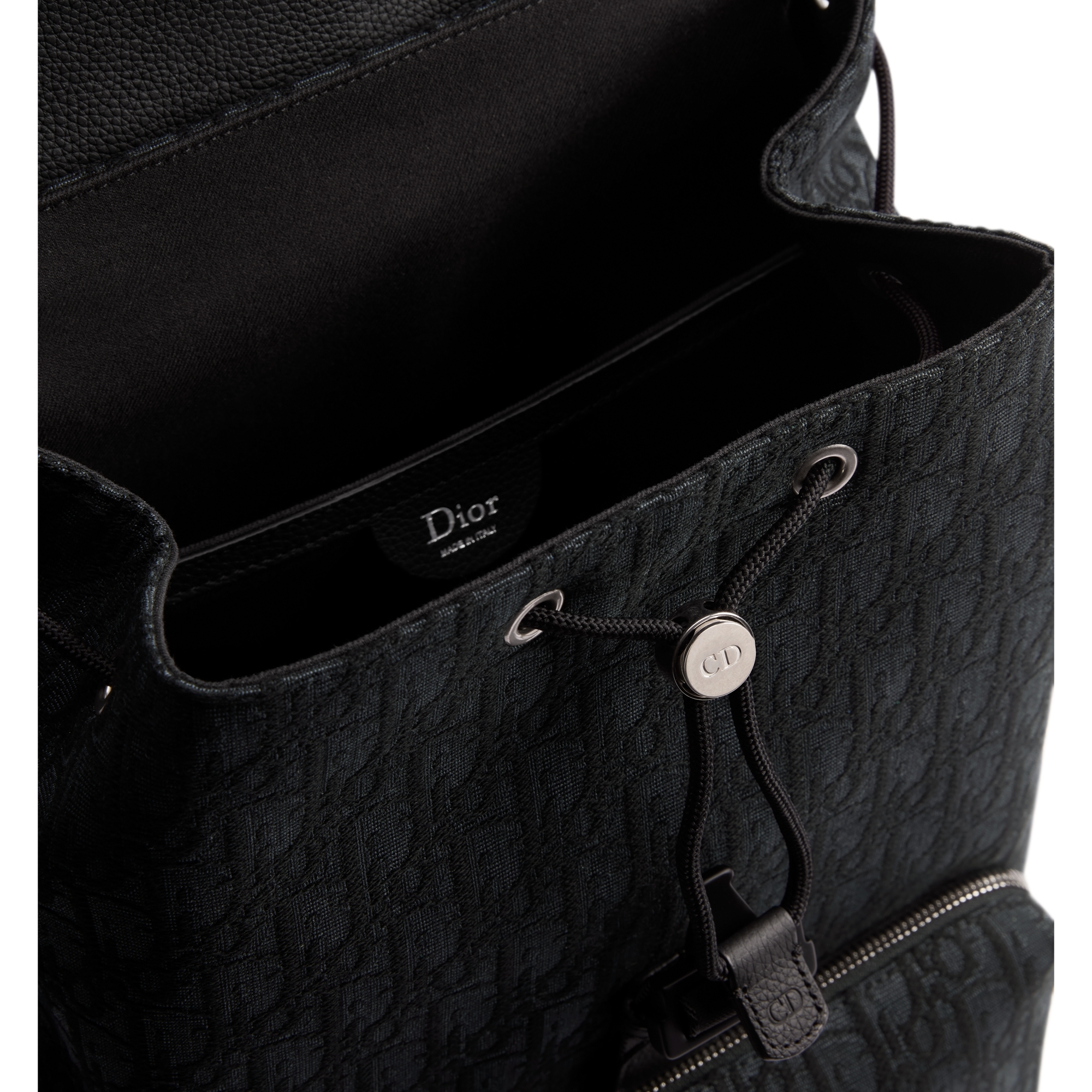 Saddle Heritage Backpack with Flap Black Dior Oblique Jacquard and Black Grained Calfskin E06