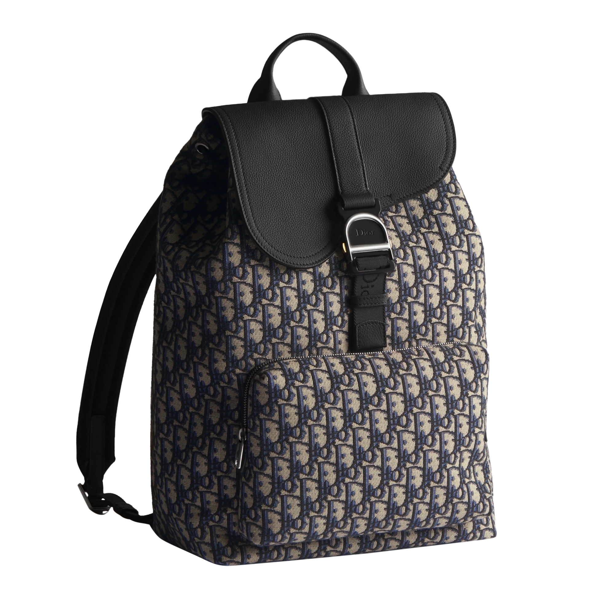 Saddle Heritage Backpack with Flap Beige and Black Dior Oblique Jacquard with Black Grained Calfskin E03