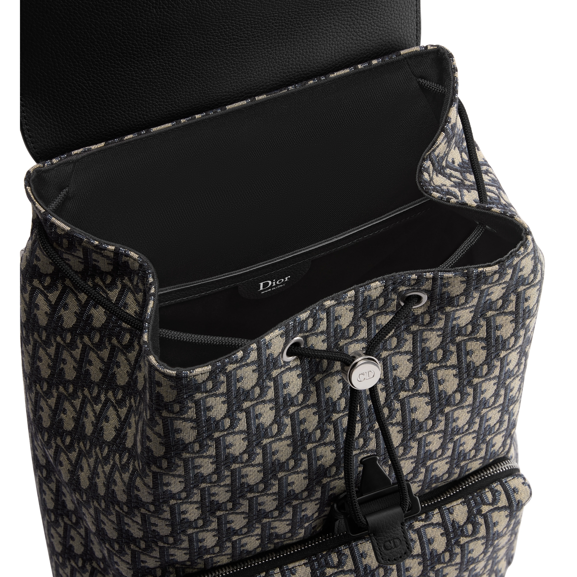 Saddle Heritage Backpack with Flap Beige and Black Dior Oblique Jacquard with Black Grained Calfskin E06