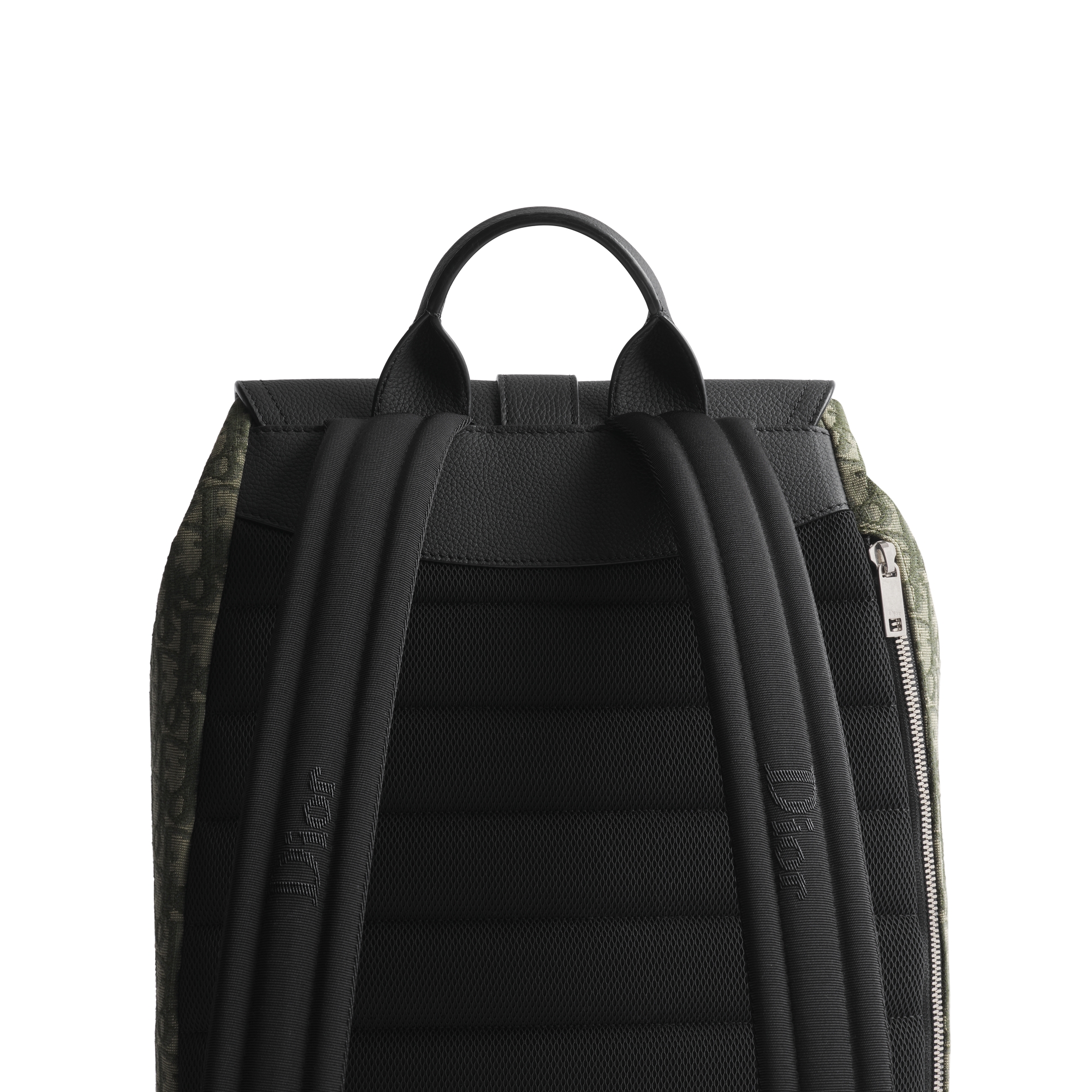 Saddle Heritage Backpack with Flap Khaki Dior Oblique Jacquard and Black Grained Calfskin E08