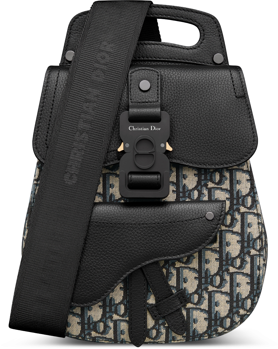 Mochila bandolera Dior Gallop Dior Oblique en jacquard beige y negro y piel de becerro graneada negra DIOR