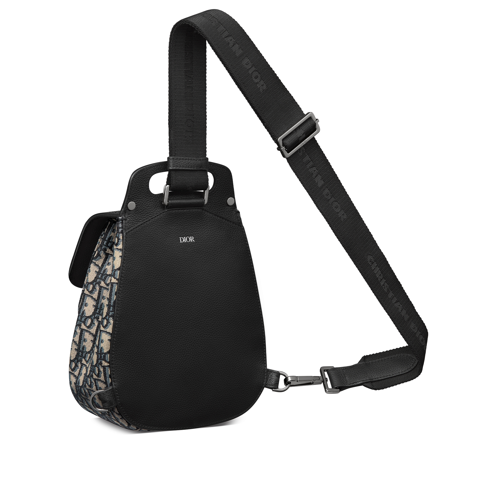 Slingbag Dior Gallop Toile jacquard Dior Oblique beige et noir et cuir de veau grainé noir E05