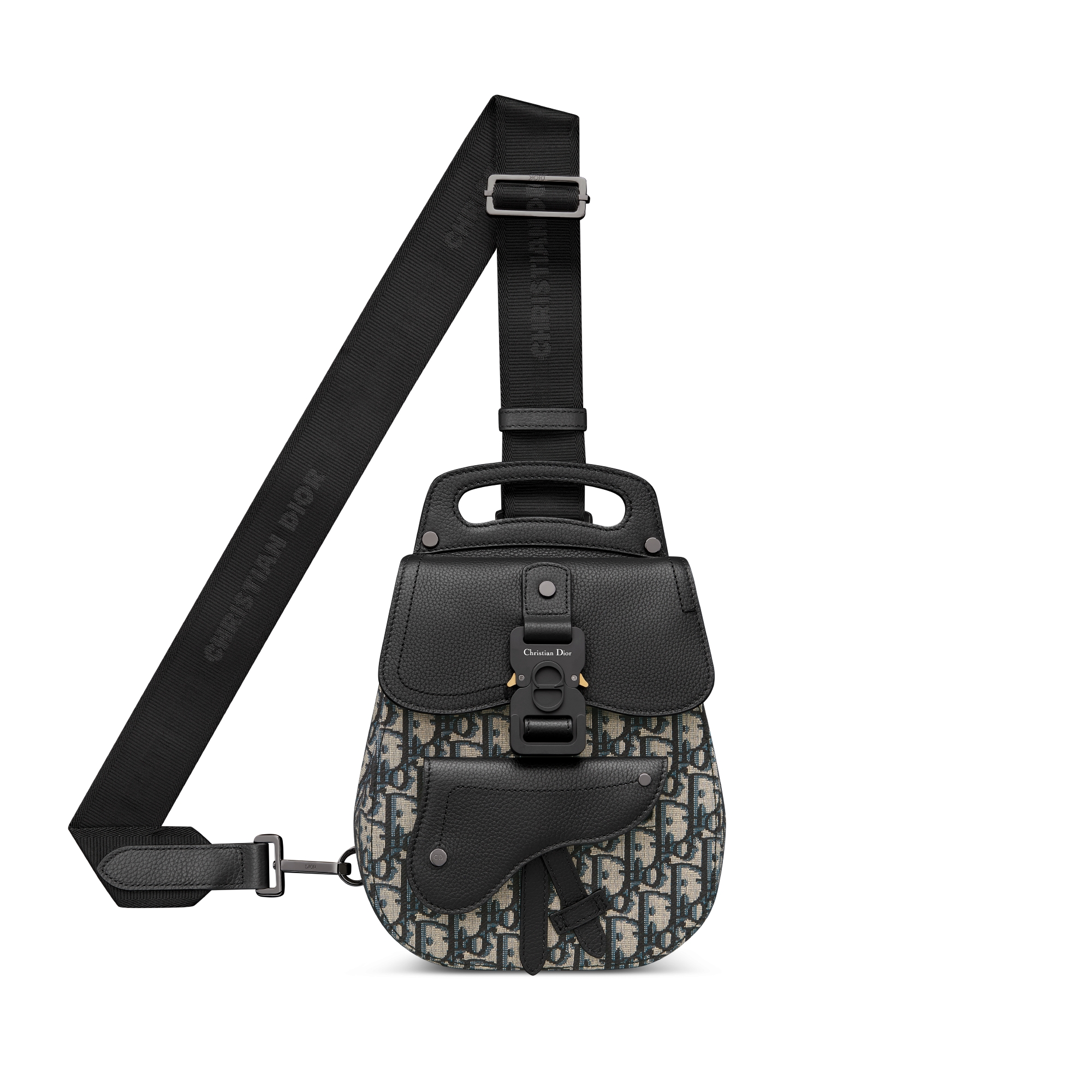 Slingbag Dior Gallop Toile jacquard Dior Oblique beige et noir et cuir de veau grainé noir E07